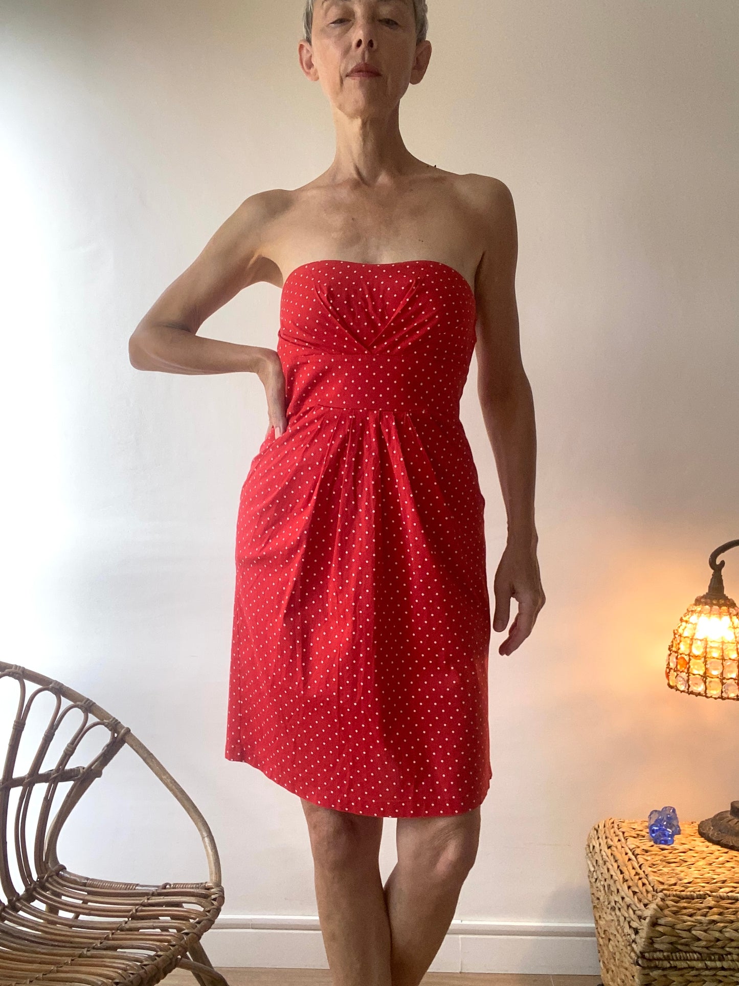 90s made in France Charming Mini robe bustier à pois