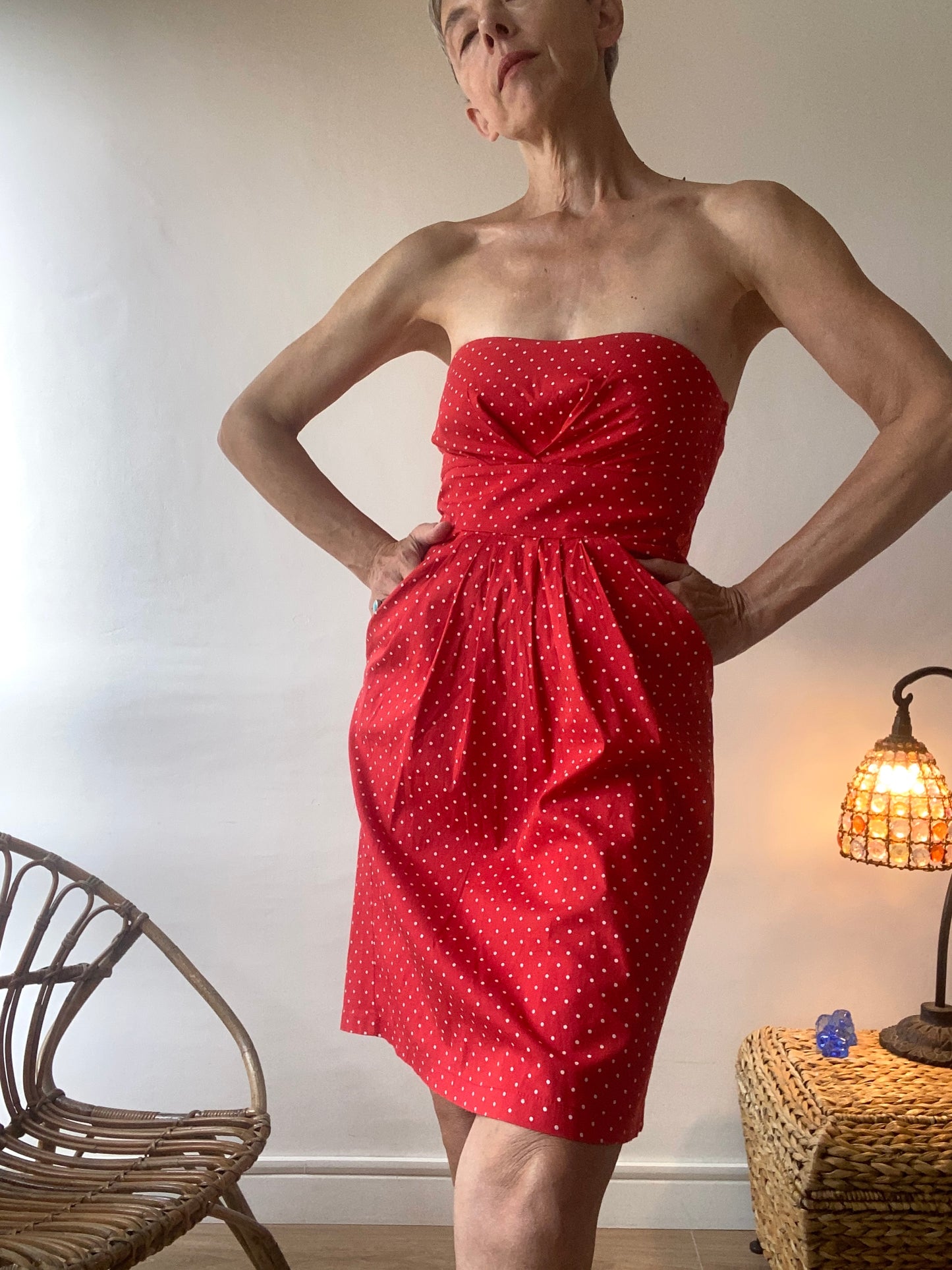 90s made in France Charming Mini robe bustier à pois