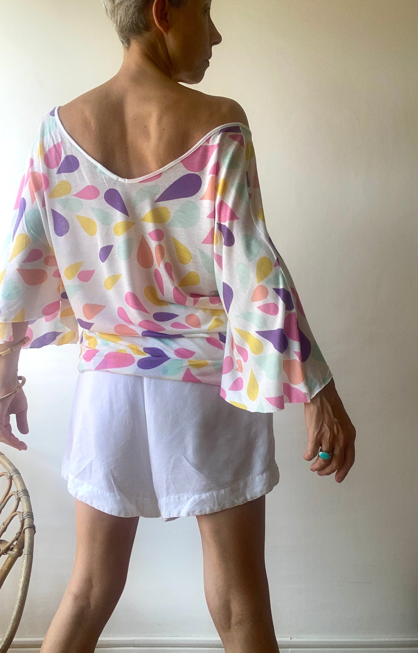 rare! American Retro French brand Top original manches ouvertes