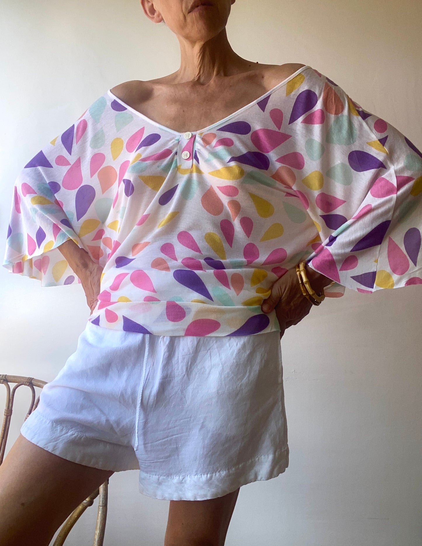 rare! American Retro French brand Top original manches ouvertes