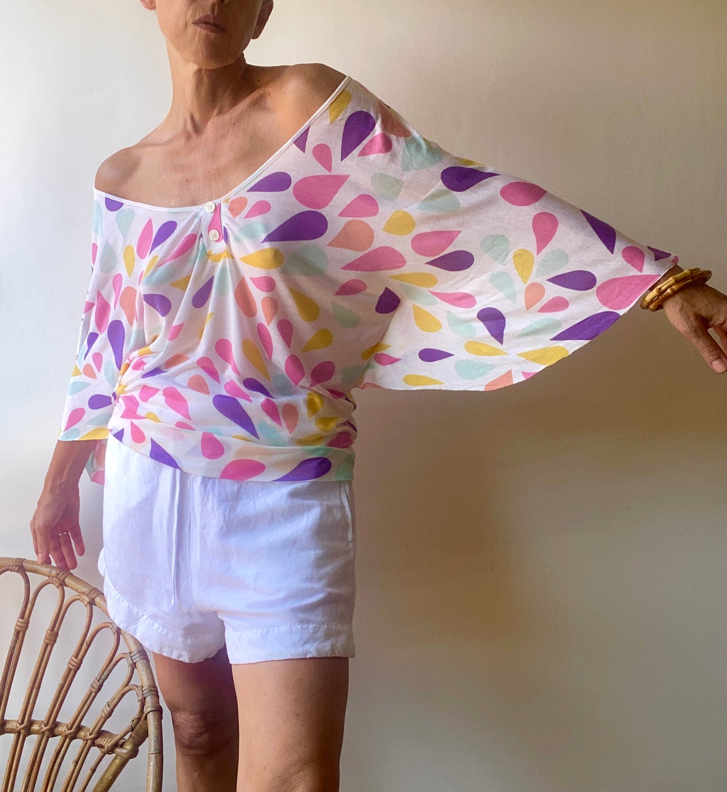 rare! American Retro French brand Top original manches ouvertes