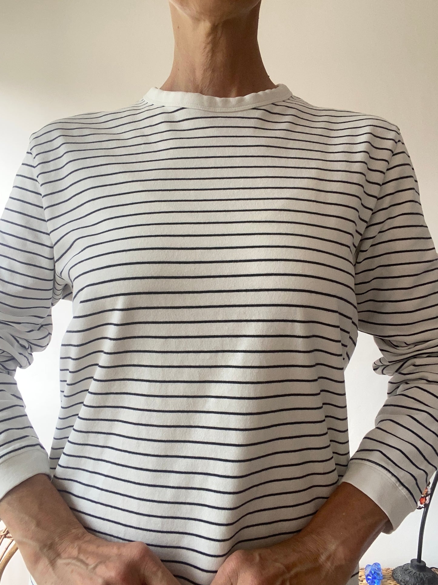 90s Marinière en coton compact noir et blanc femme homme unisexe
