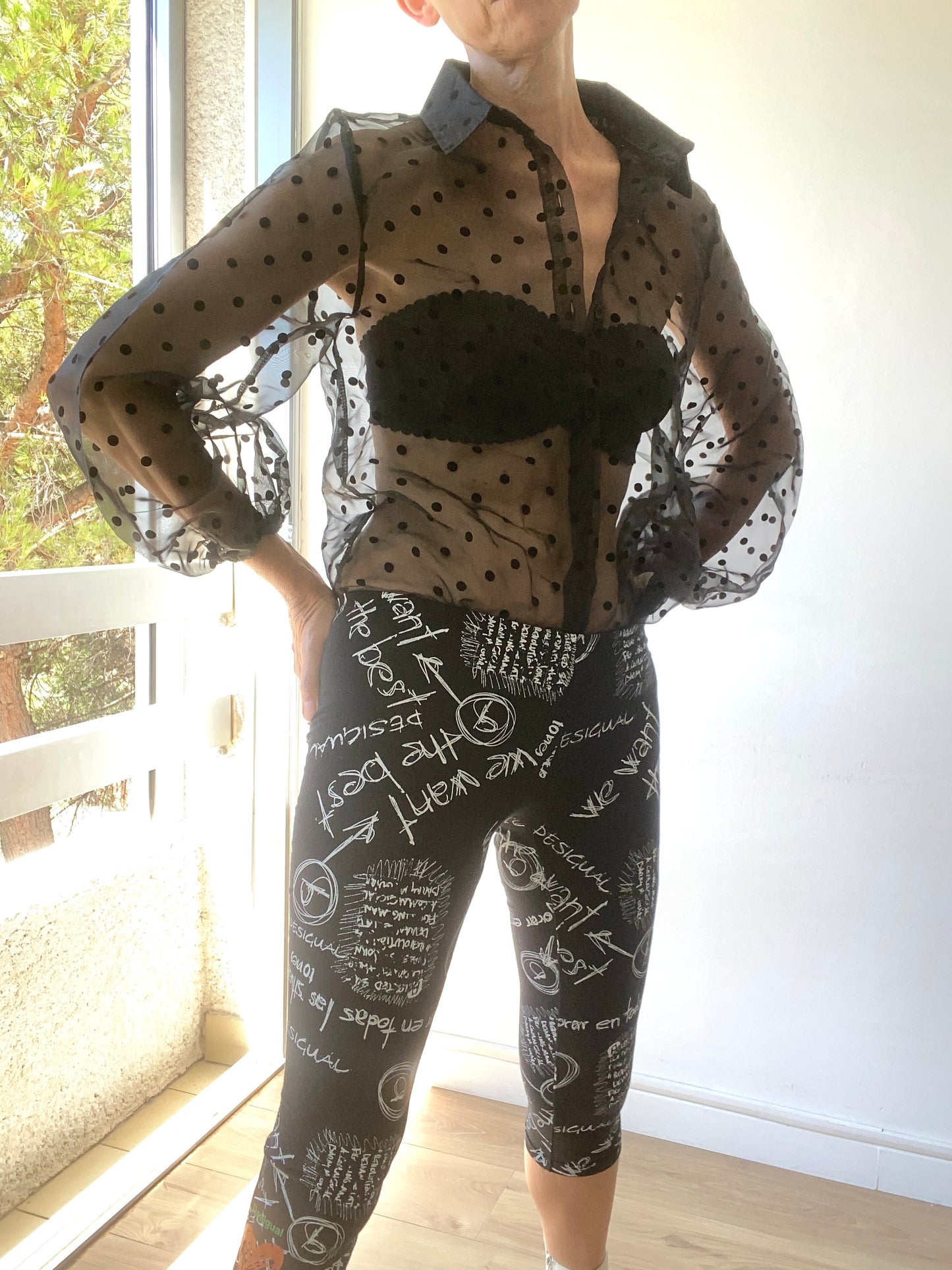 sublime Chemise transparente en organza noir à pois