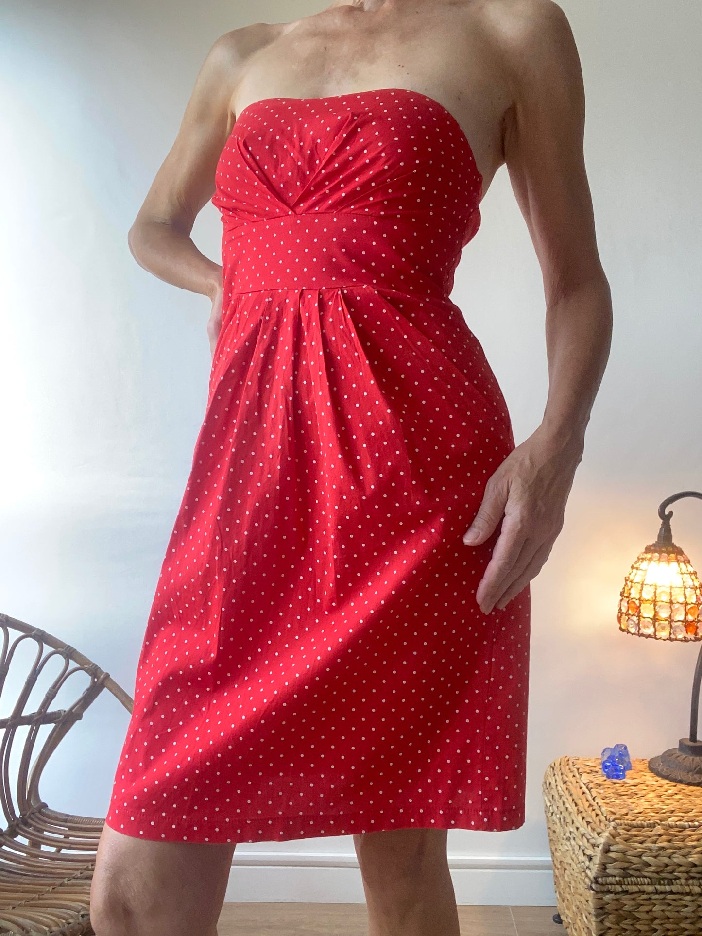 90s made in France Charming Mini robe bustier à pois