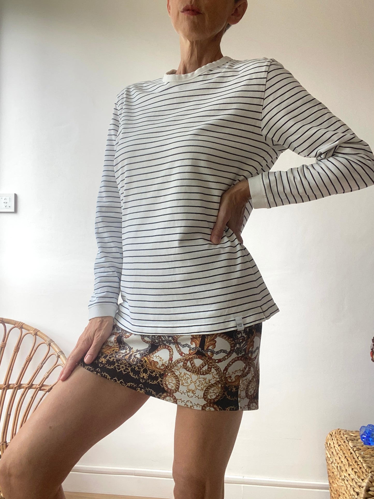 90s Marinière en coton compact noir et blanc femme homme unisexe