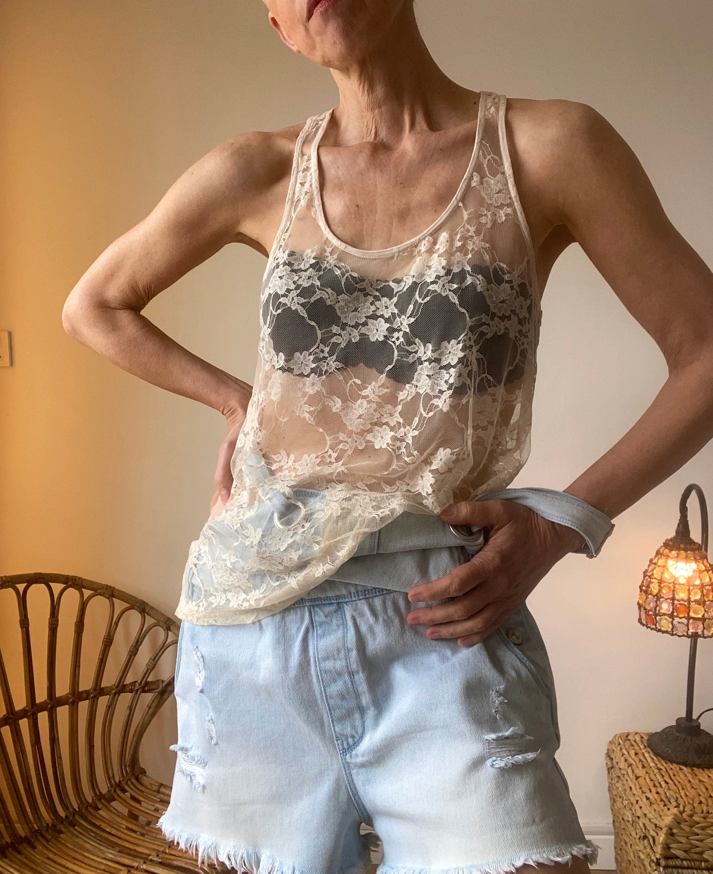 90s joli Top dentelle transparent couleur Mocha / Moka