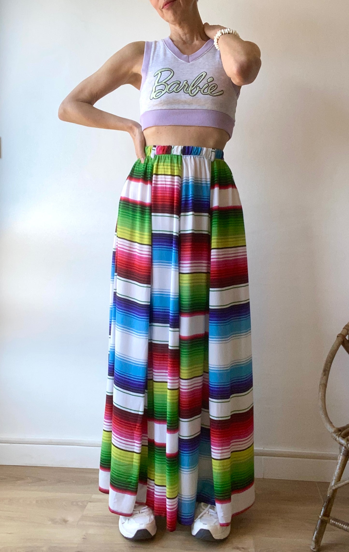 90s Super joyeuse Maxi jupe "Coconut" à rayures