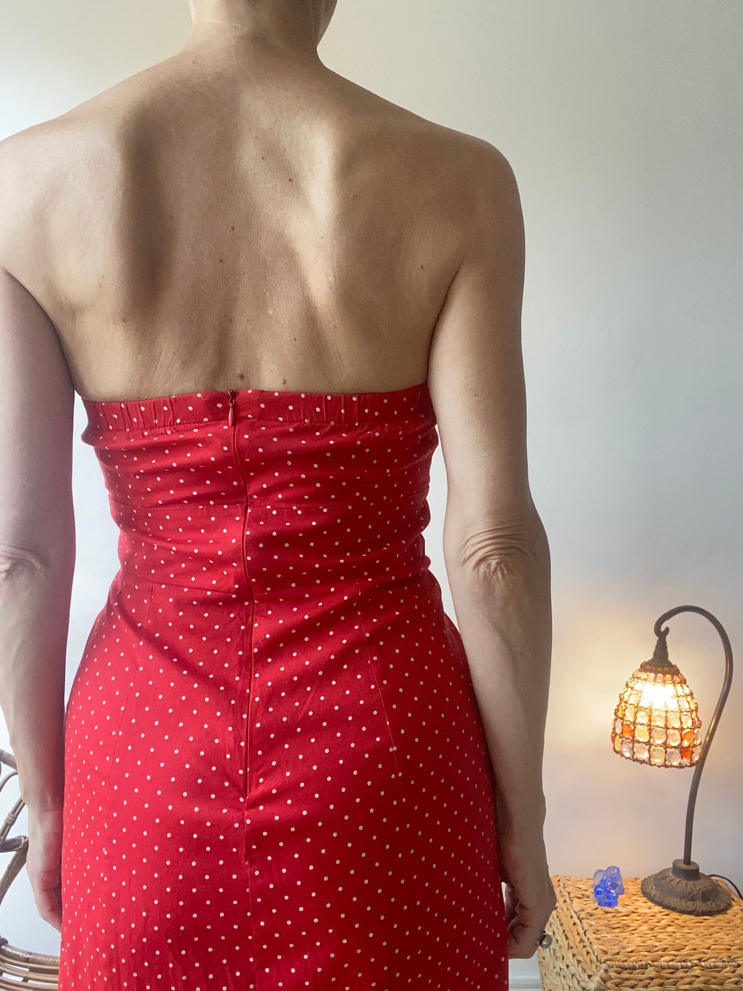 90s made in France Charming Mini robe bustier à pois