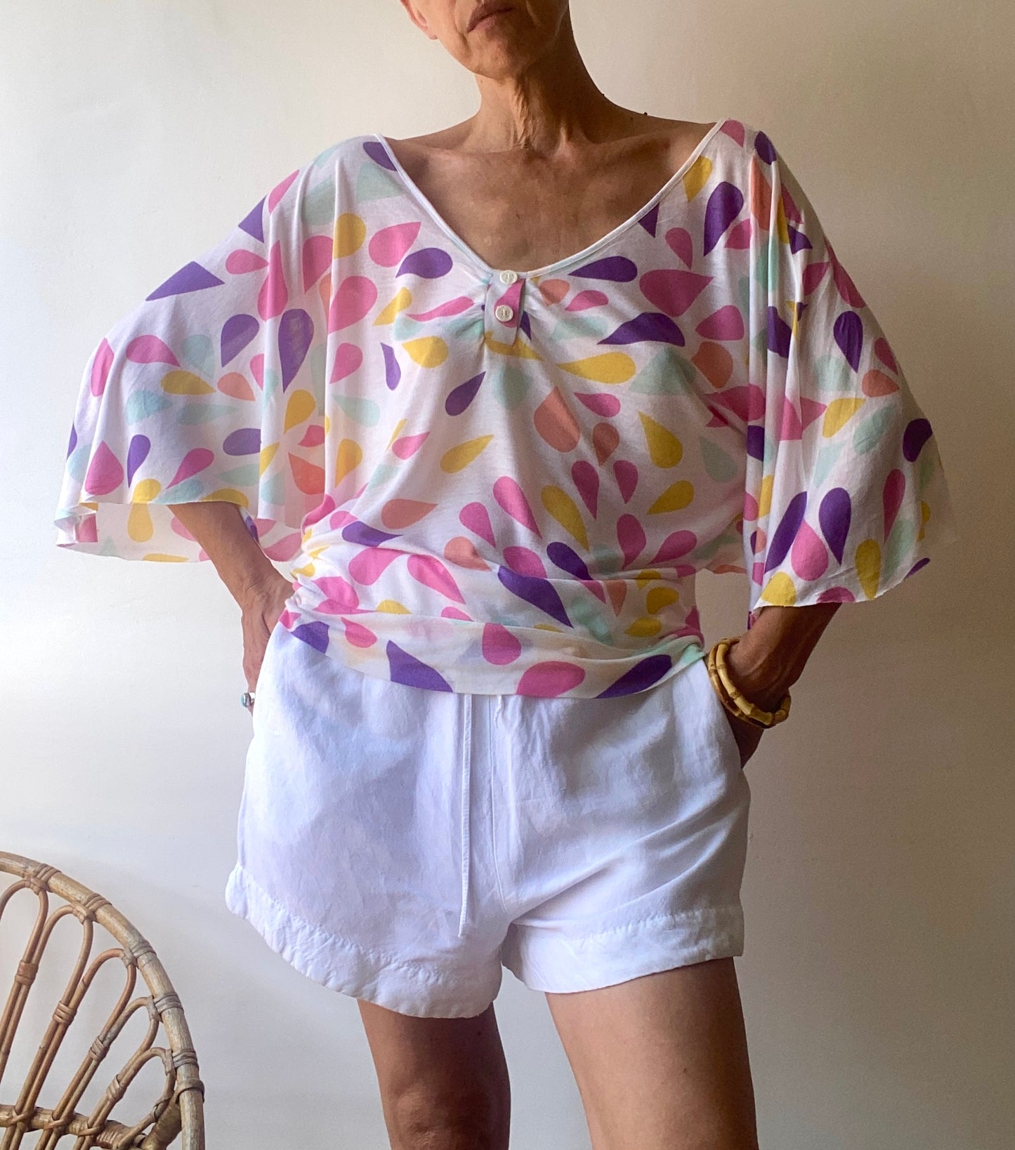rare! American Retro French brand Top original manches ouvertes