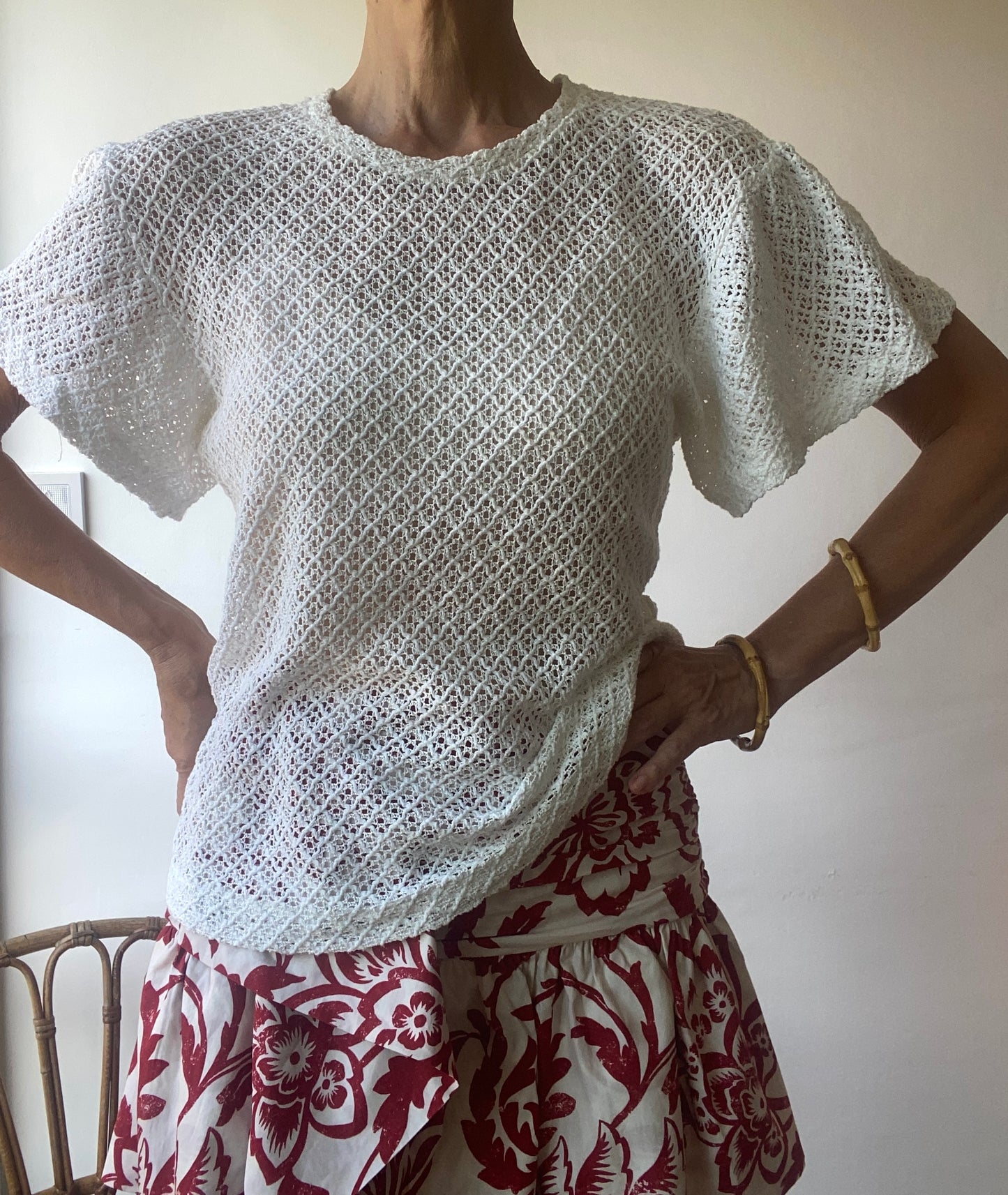 ravissant top blanc en maille crochet