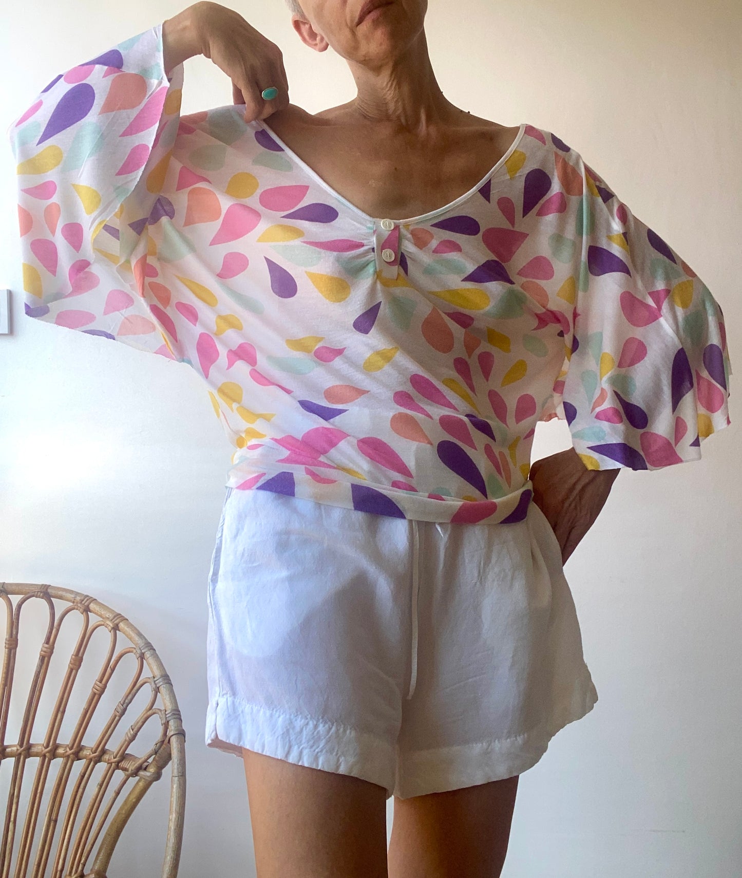 rare! American Retro French brand Top original manches ouvertes