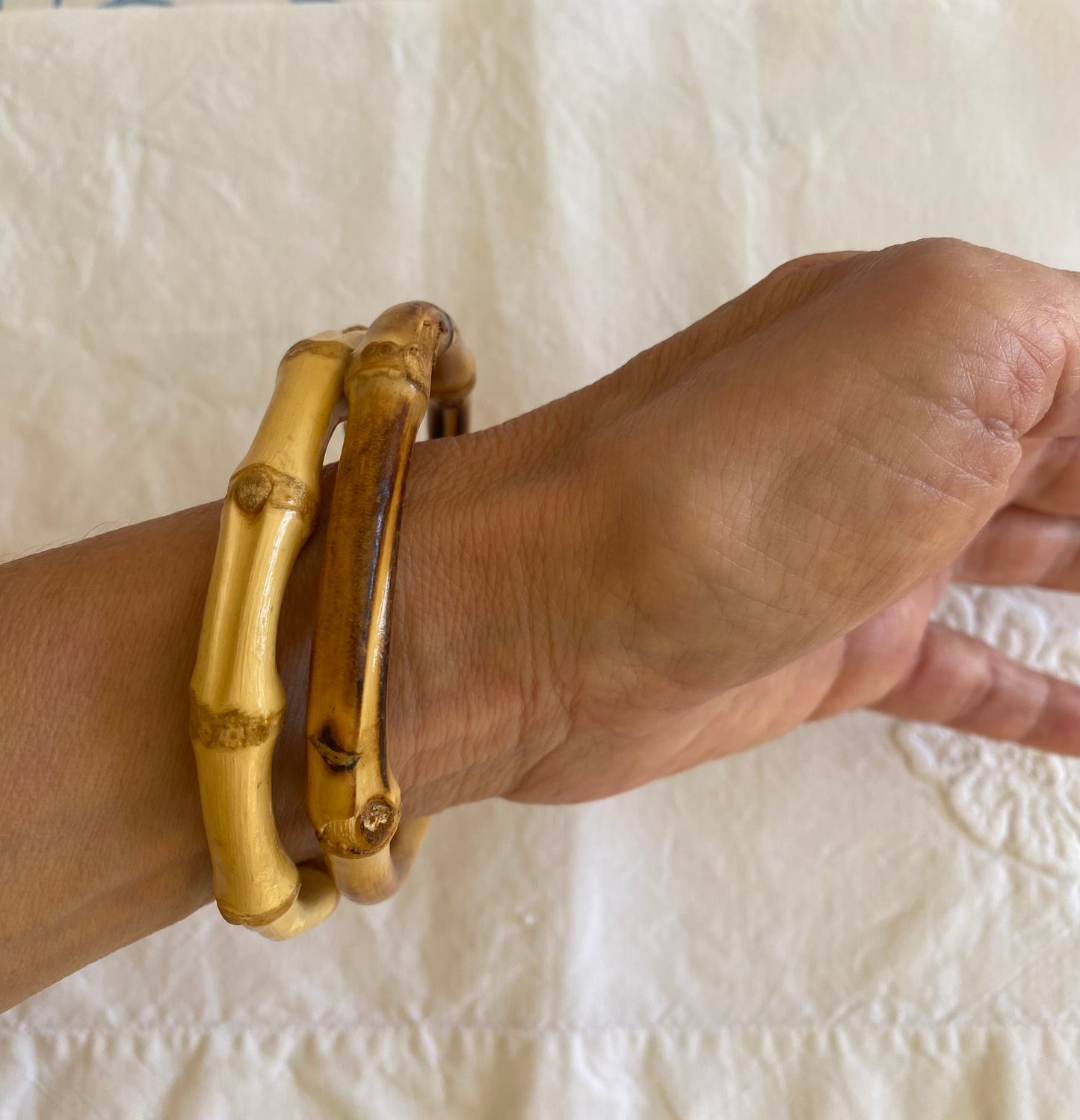 Rare! Magnifique Paire de Bracelets en bois de Bambou vernis Travail artisanal
