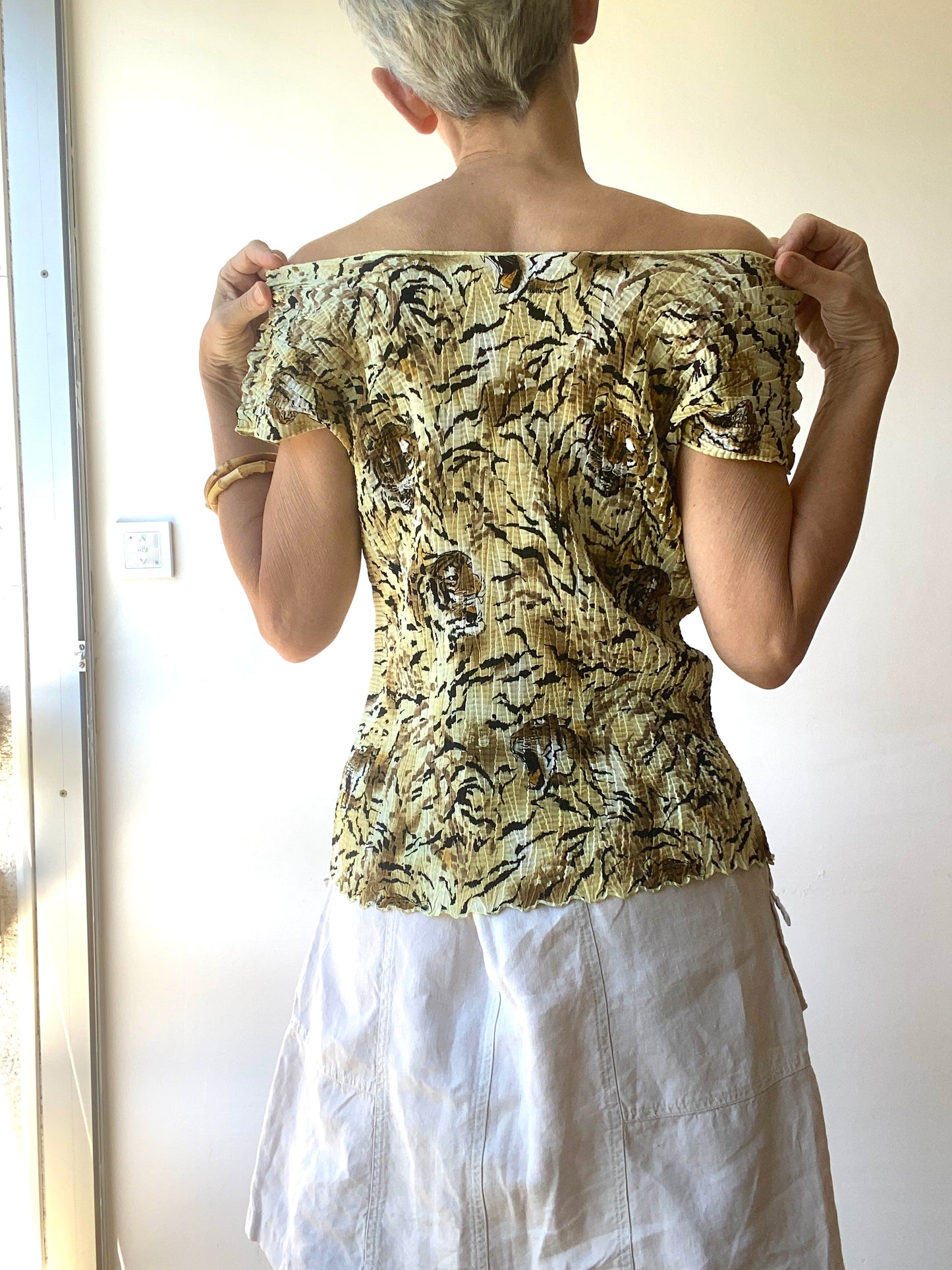 90s made in France beau top avec tigres 🐅 micro plis