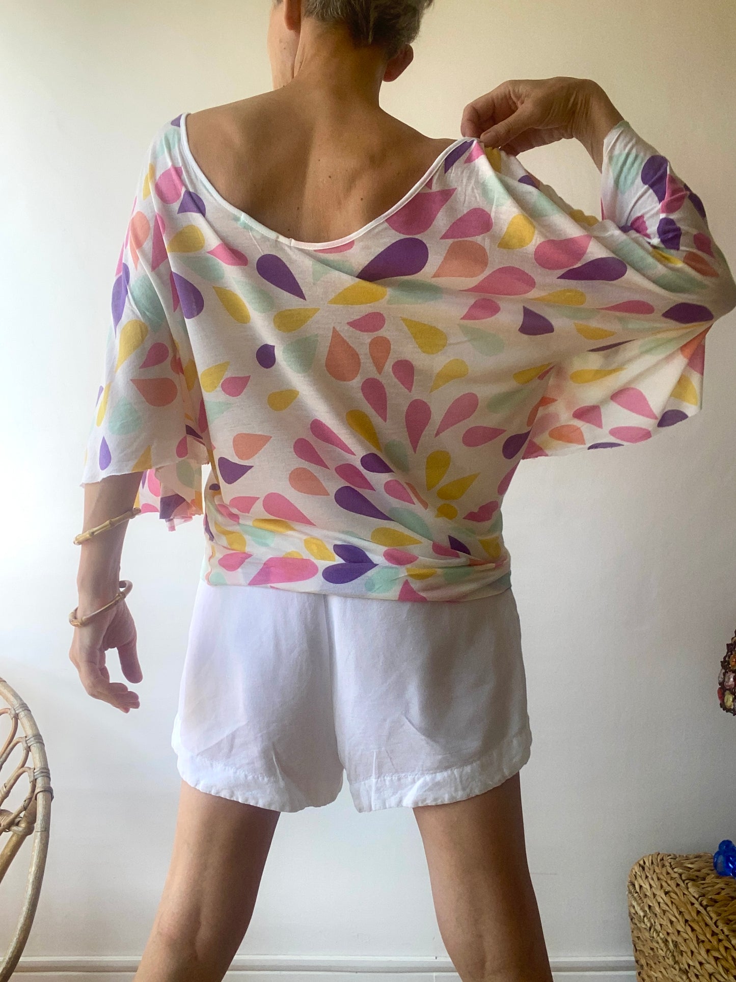 rare! American Retro French brand Top original manches ouvertes