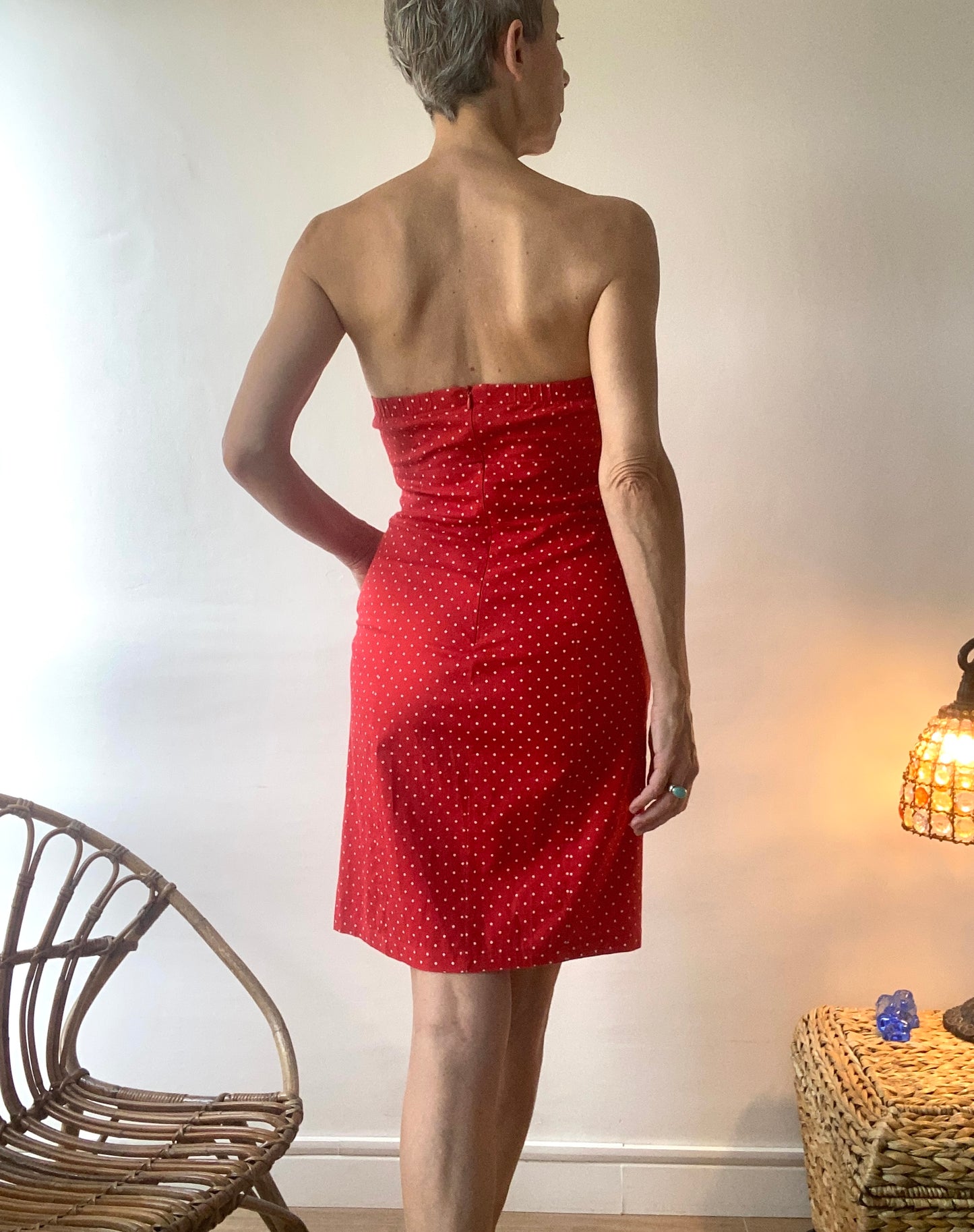 90s made in France Charming Mini robe bustier à pois