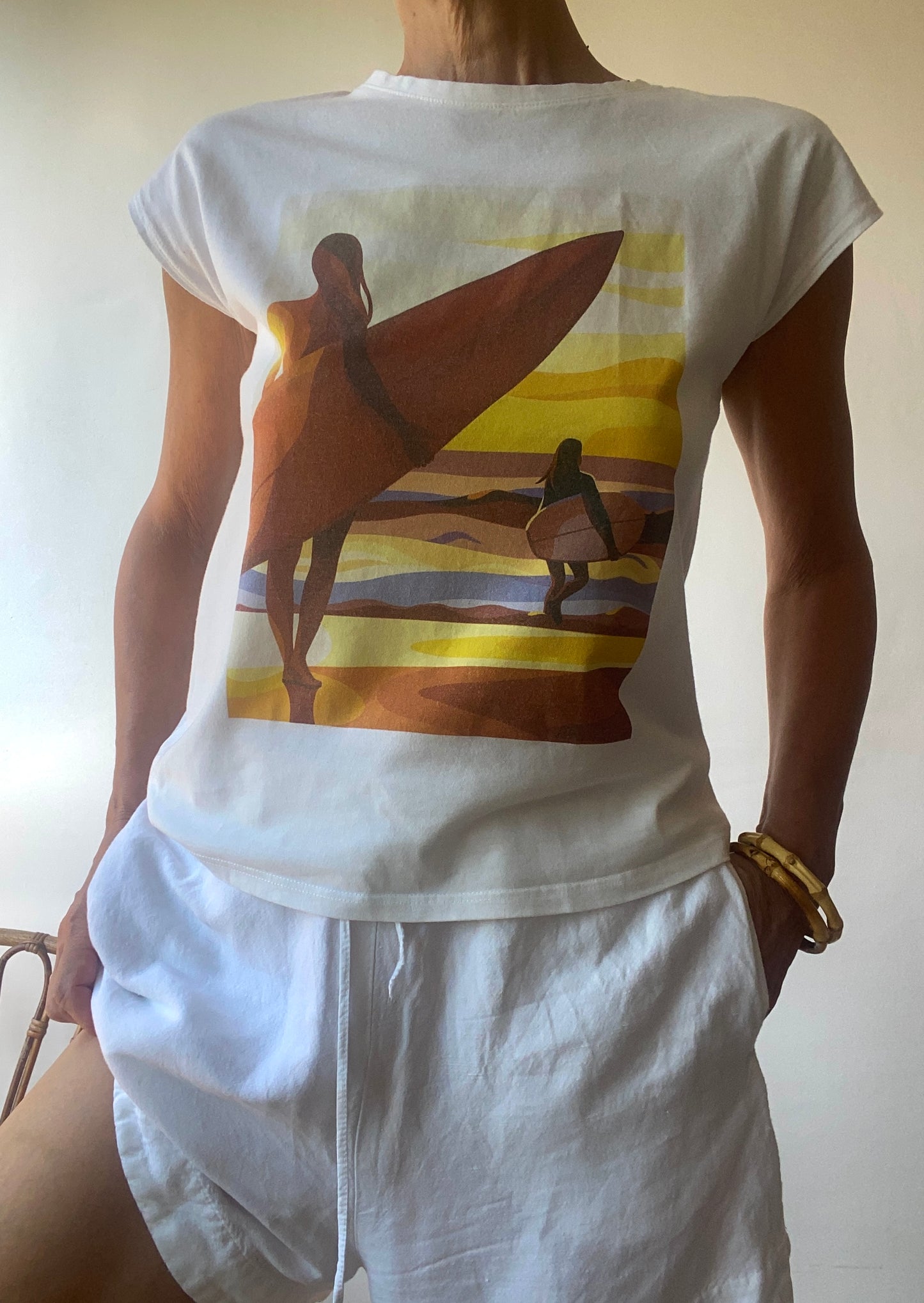 Beach Top en coton imprimé plage et surf