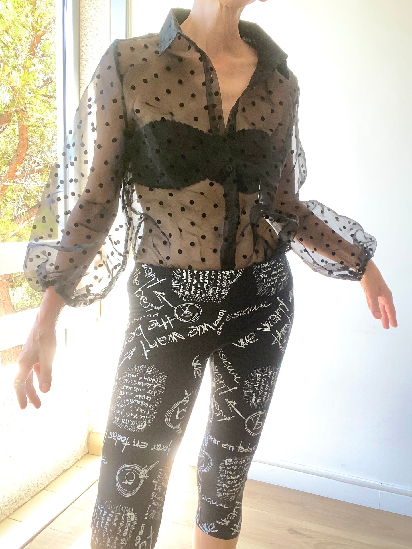 sublime Chemise transparente en organza noir à pois