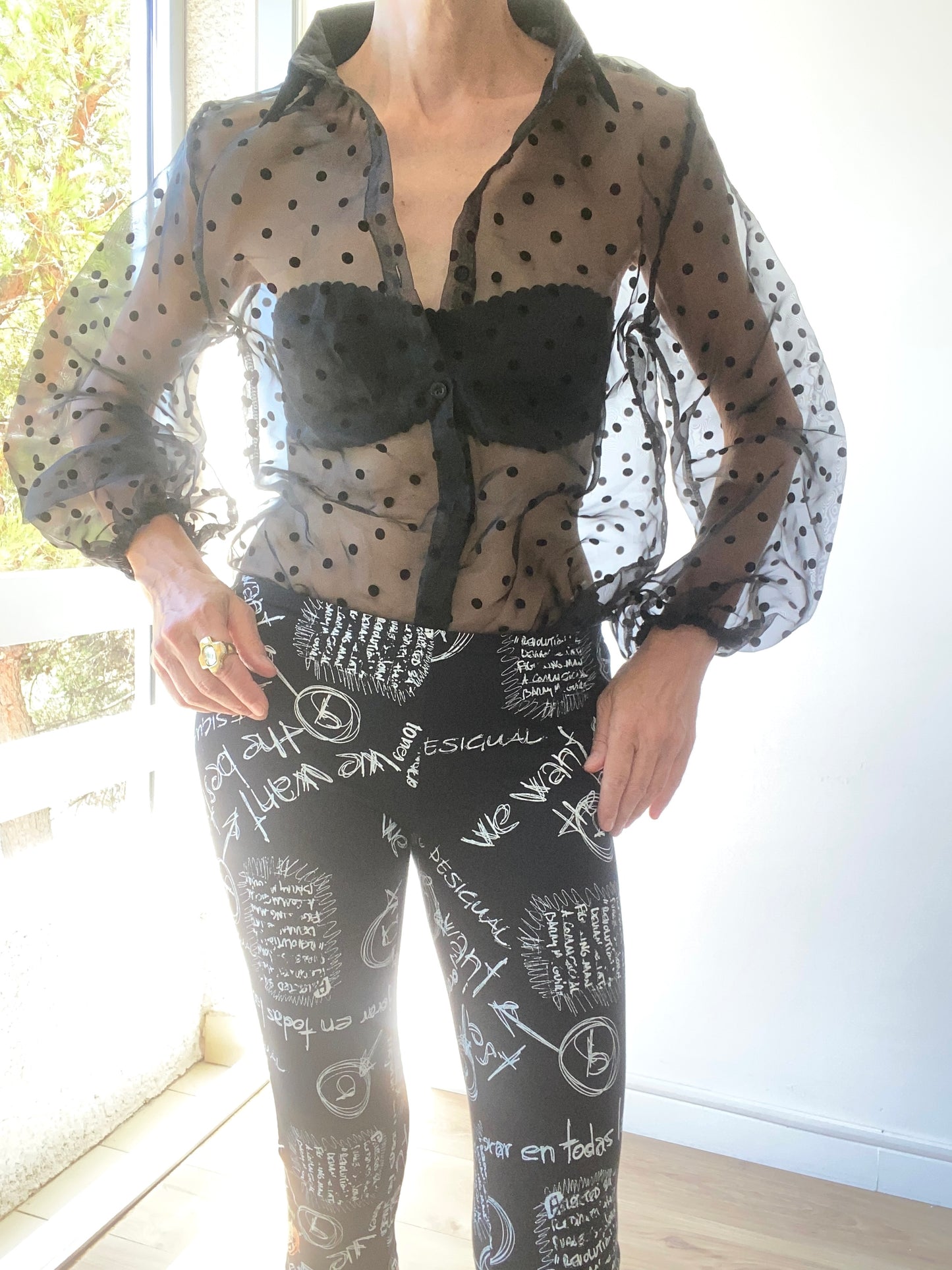 sublime Chemise transparente en organza noir à pois