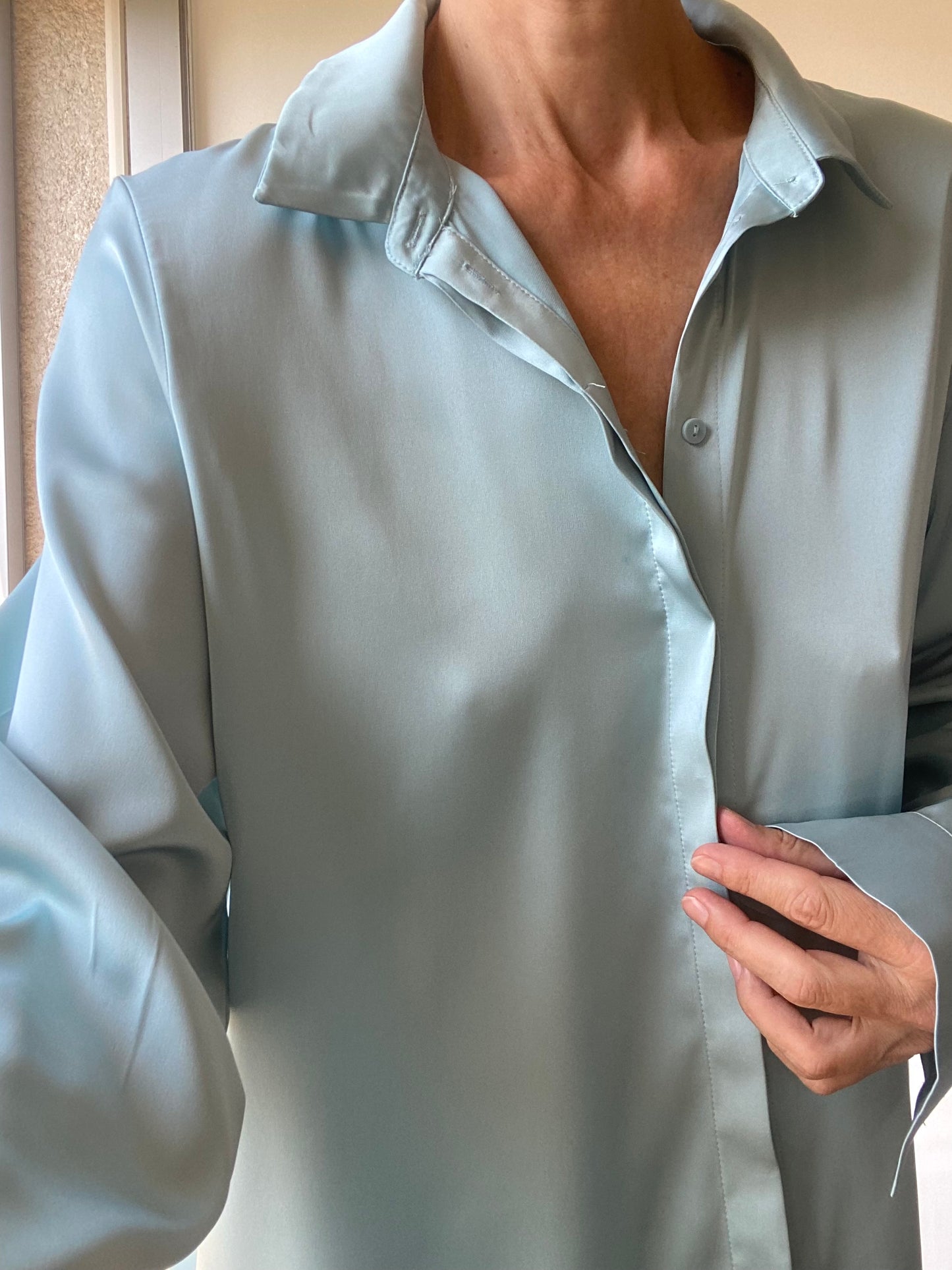 Satin Chemise femme couleur vert d'eau chemisier blouse top