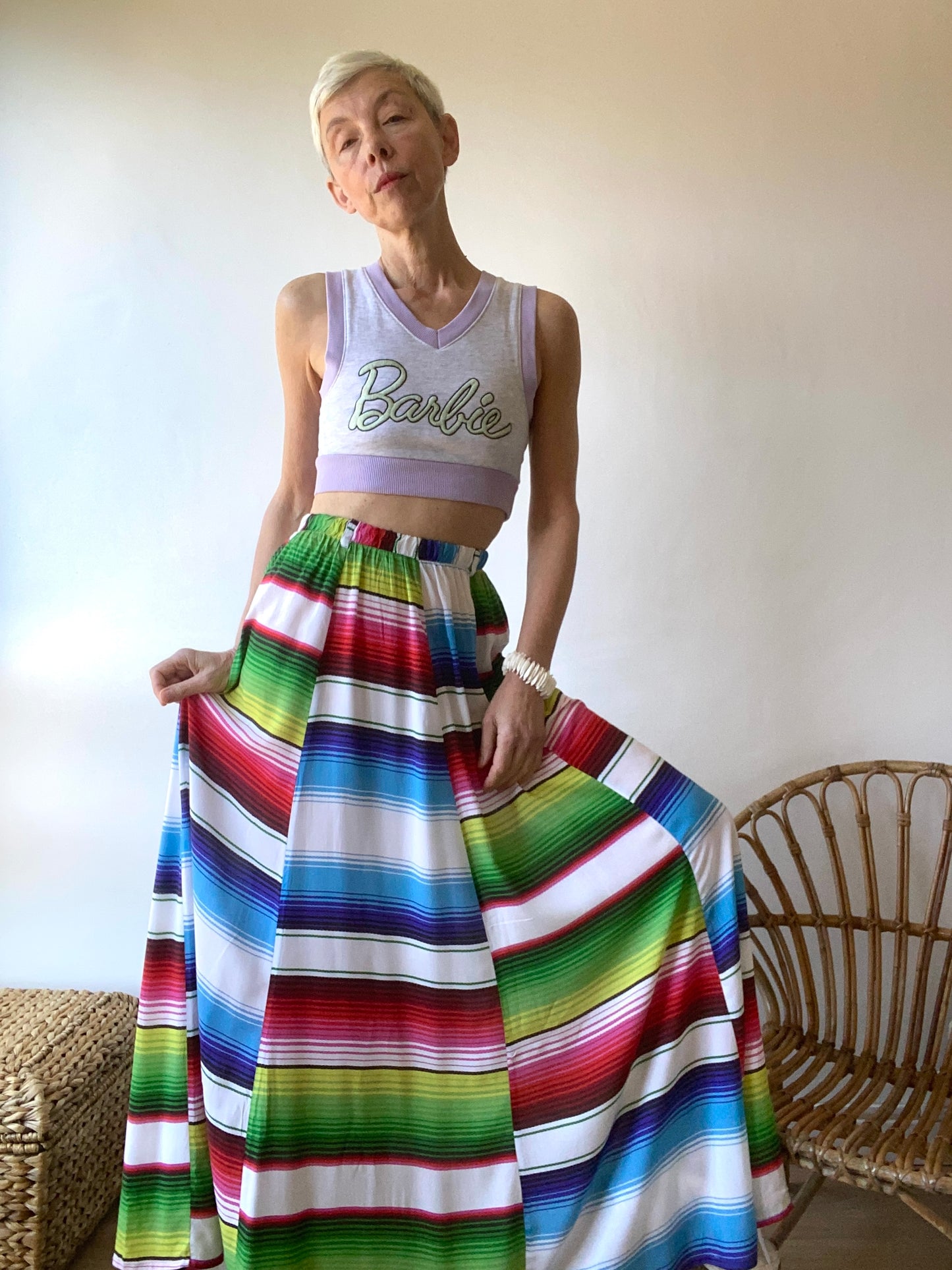 90s Super joyeuse Maxi jupe "Coconut" à rayures