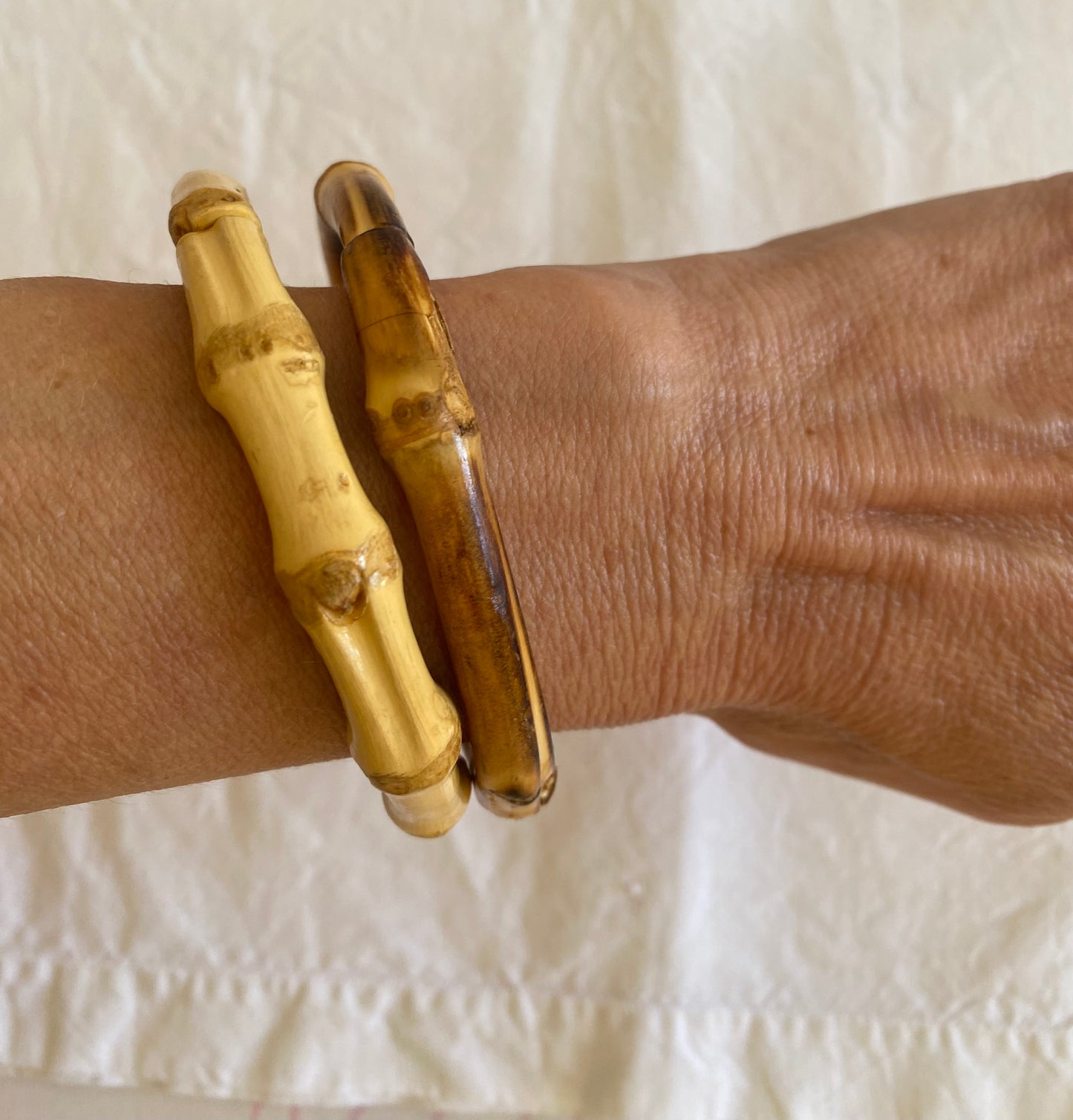 Rare! Magnifique Paire de Bracelets en bois de Bambou vernis Travail artisanal