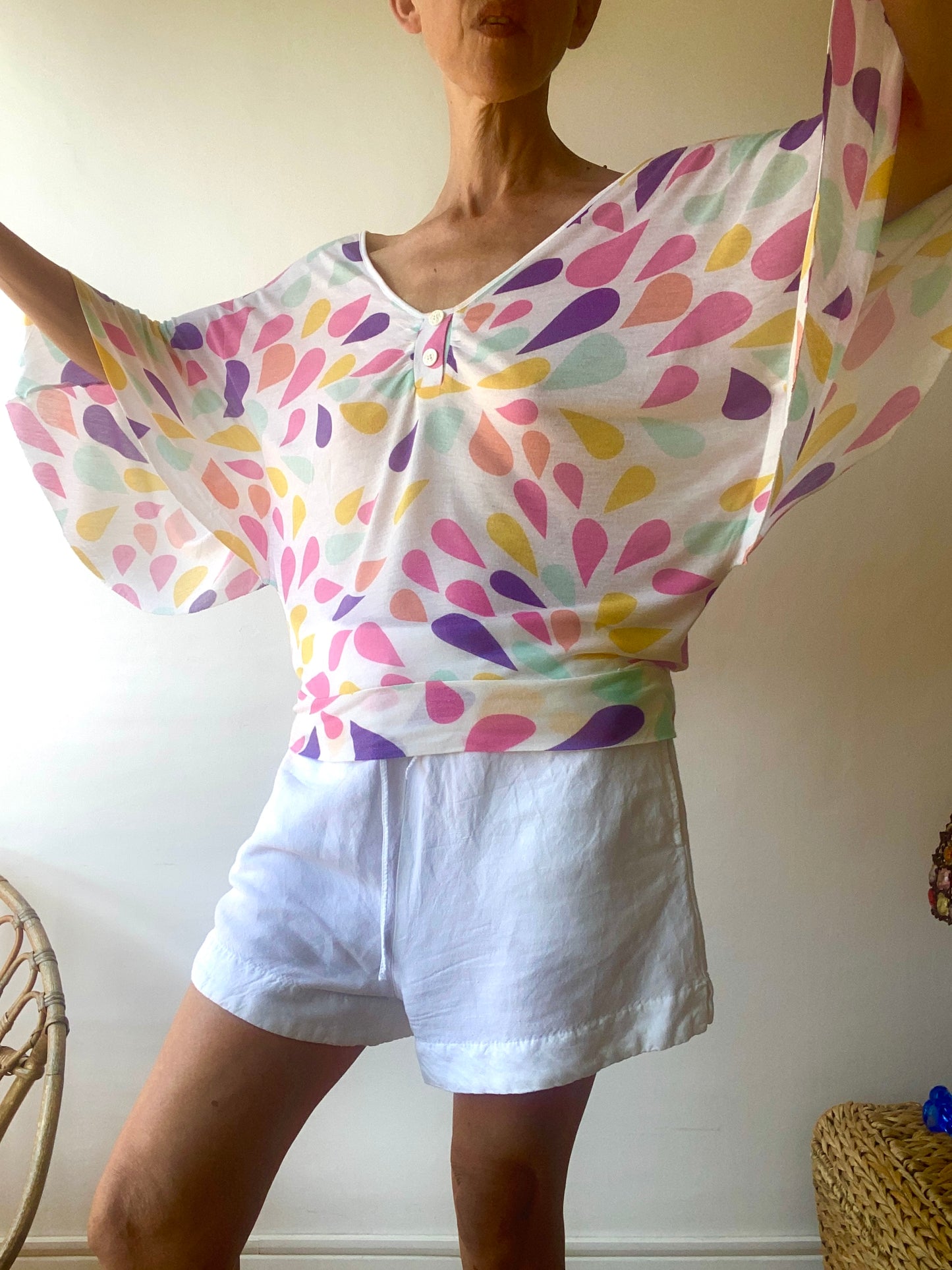 rare! American Retro French brand Top original manches ouvertes