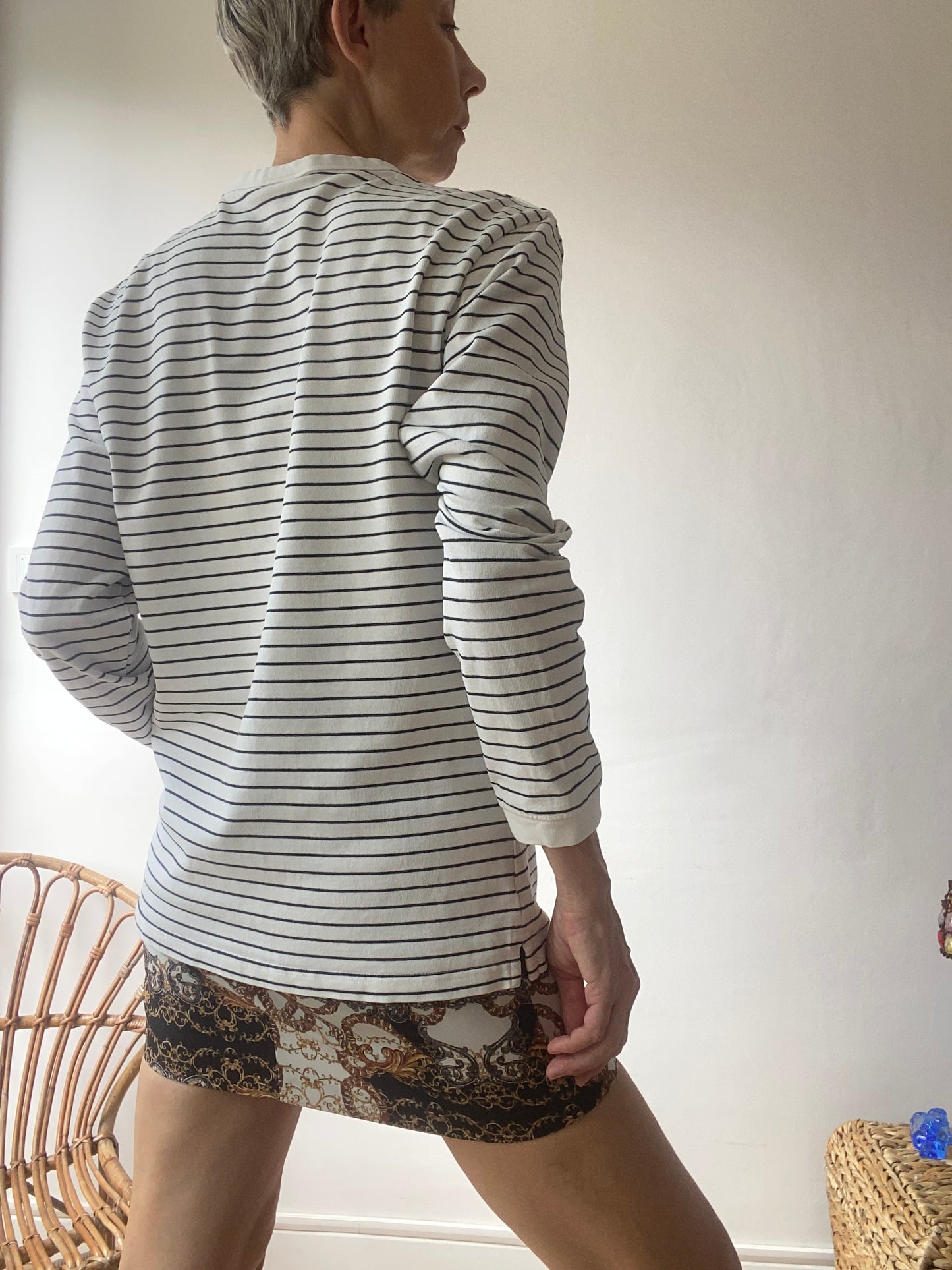 90s Marinière en coton compact noir et blanc femme homme unisexe