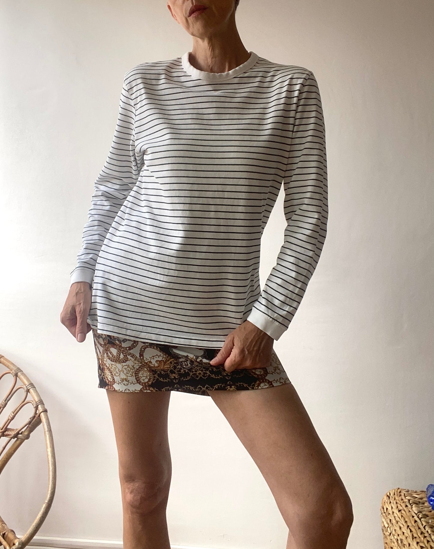 90s Marinière en coton compact noir et blanc femme homme unisexe
