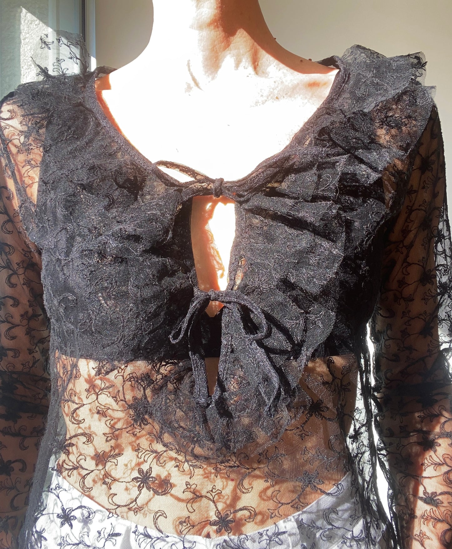 90s Anne Fontaine Lace and Tulle Embroidered Black Beauty