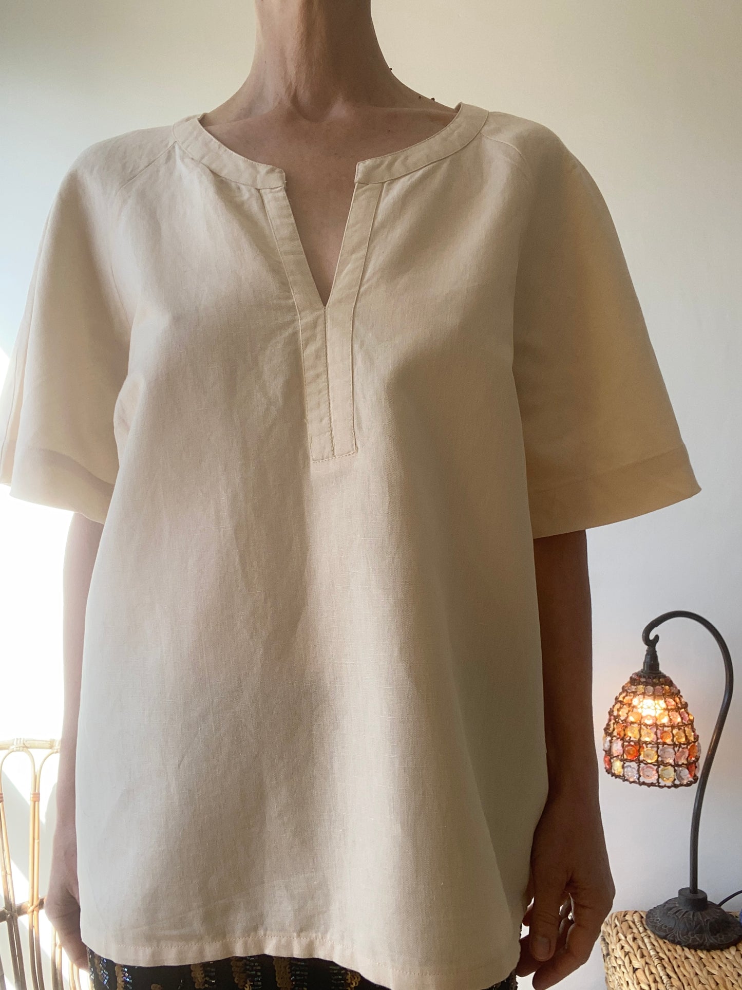 Minimalist Linen & Cotton straw color Blouse