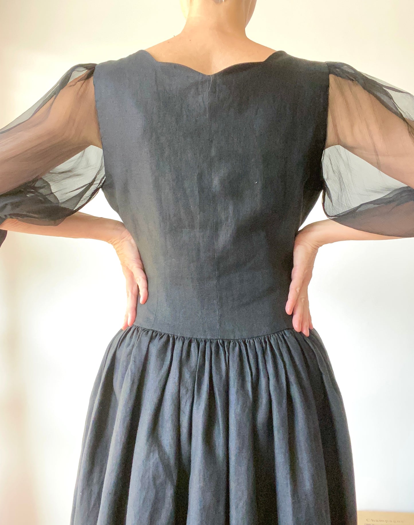 90s Lolita Lempicka Black organza and Linen Fairy tale dress