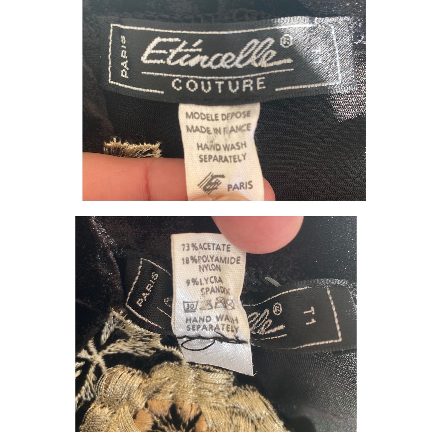 90s « Étincelle » Paris Velvet Embroidered Top