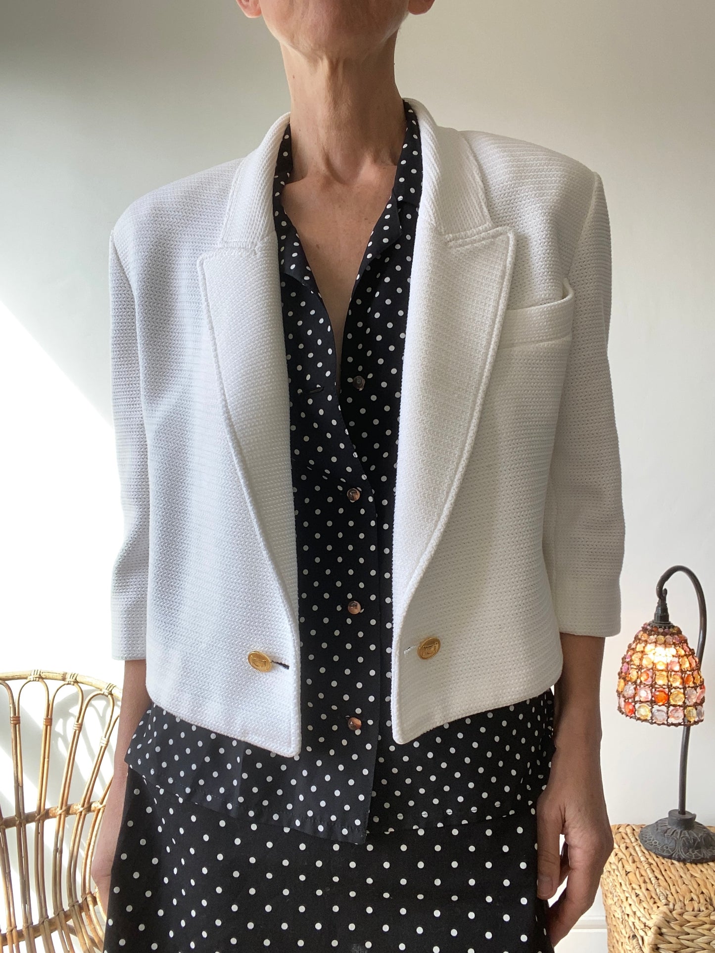 90s White short Chic blazer Golden buttons