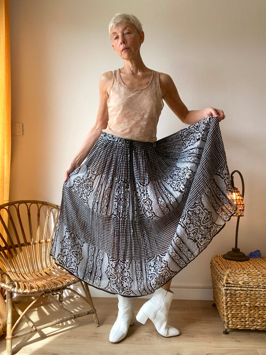 90s magnifique jupe en coton indien folk ethnique taille élastique