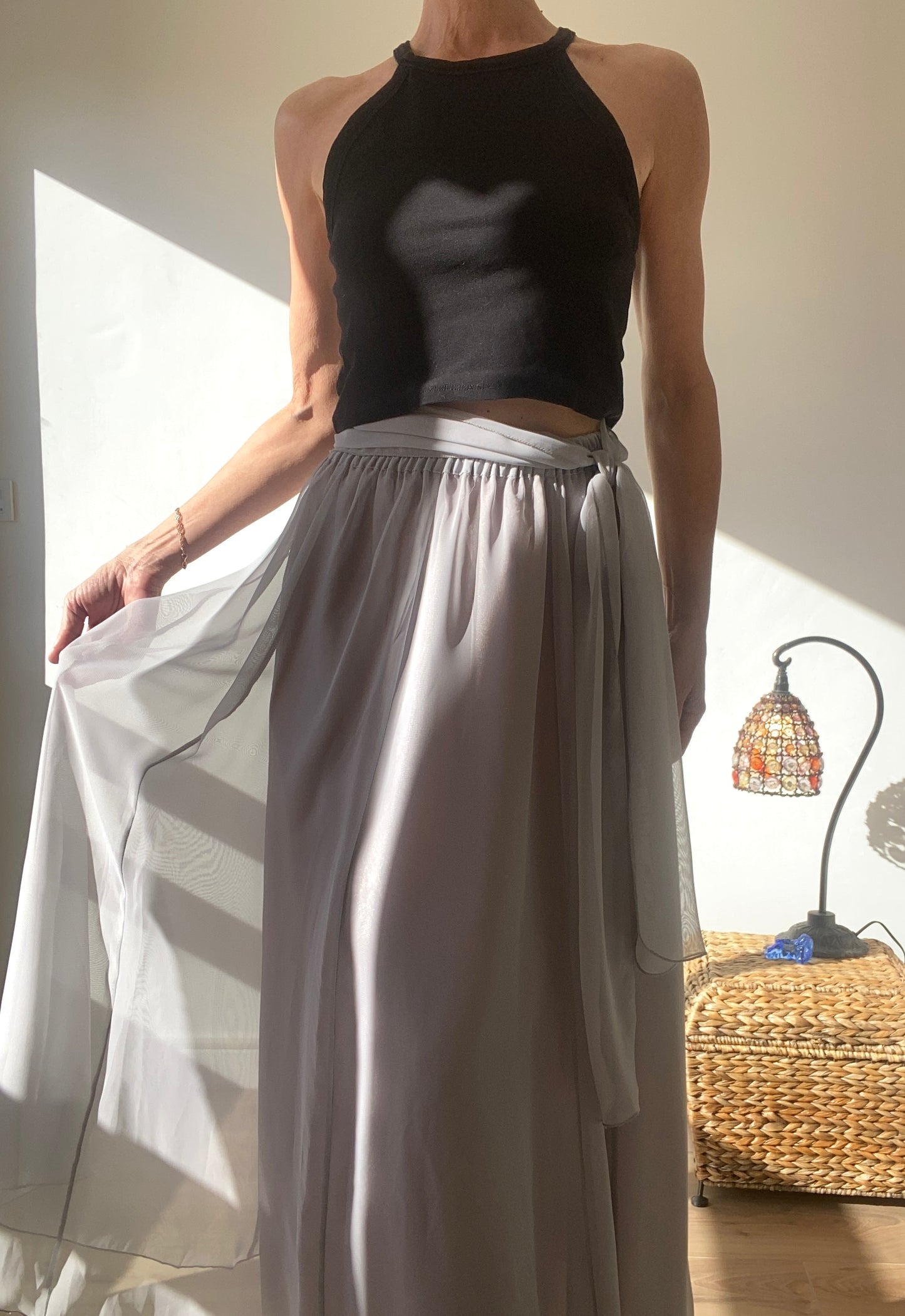 90s Transparent chiffon Maxi Romantic Skirt