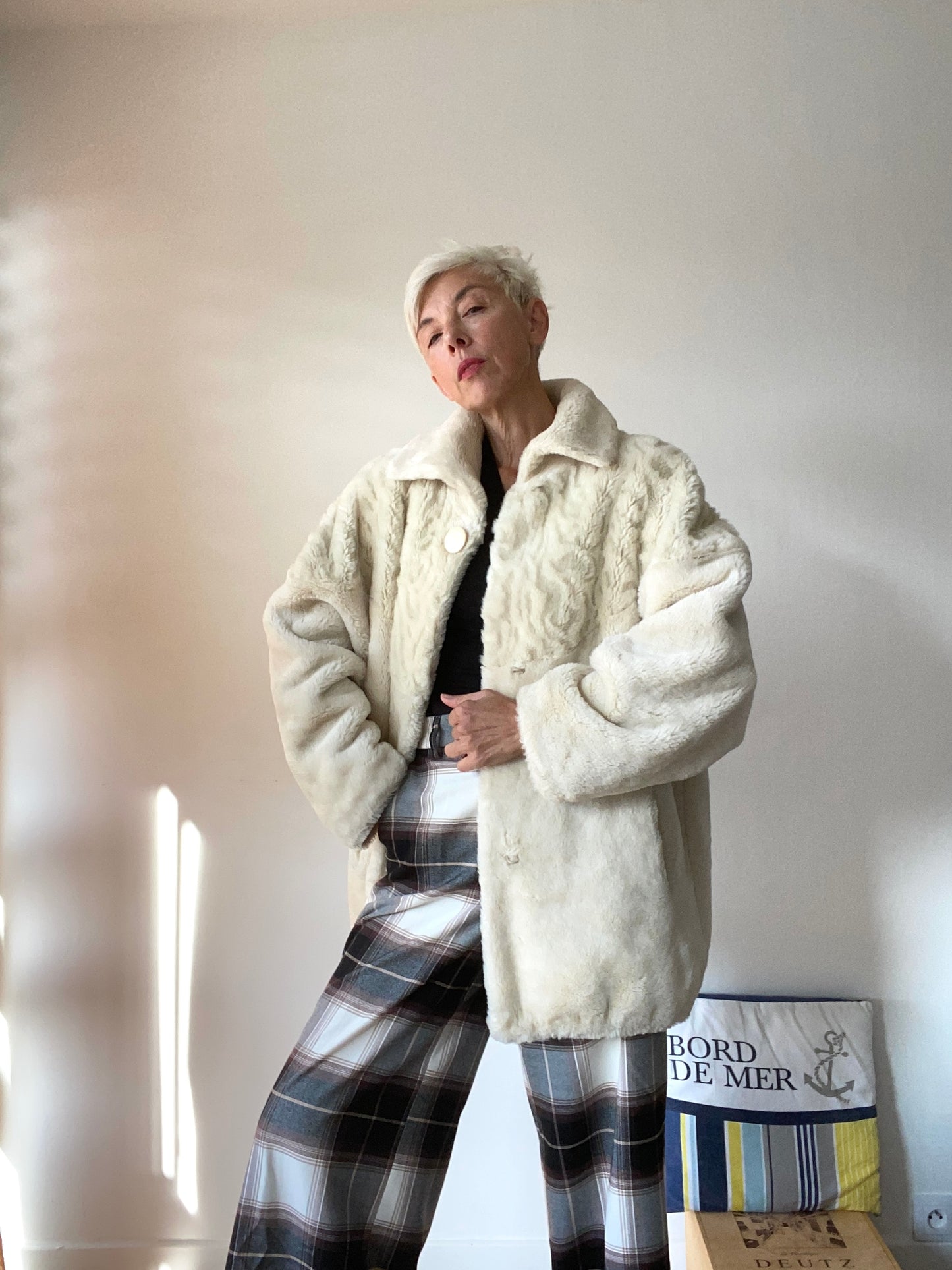 90s White cloud Made in France Faux fur Coat