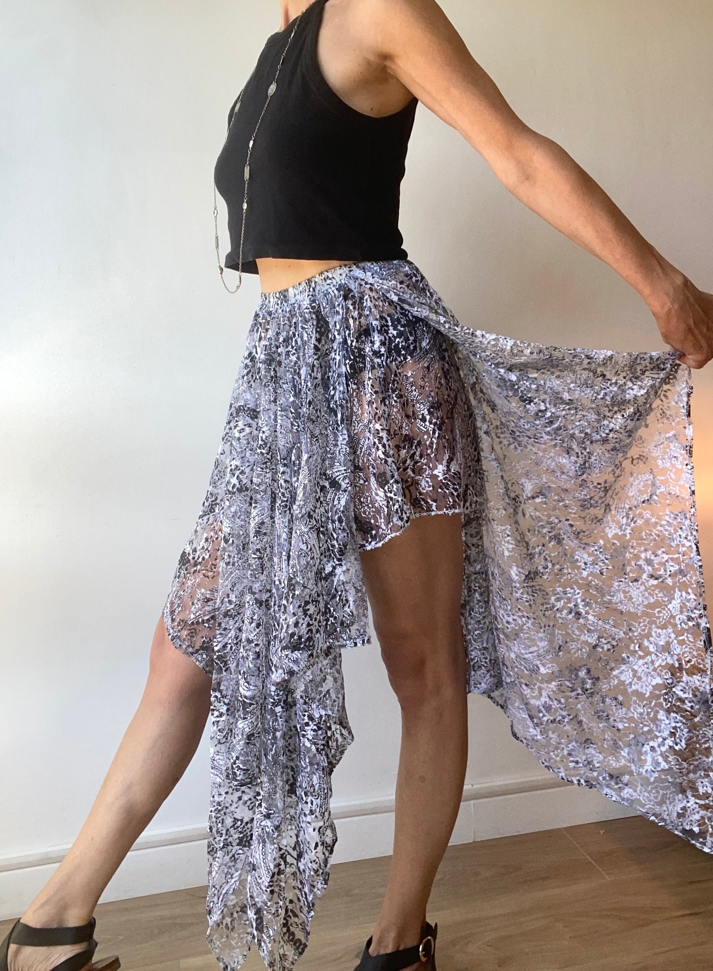 90s très originale jupe-short en filet façon dentelle transparent