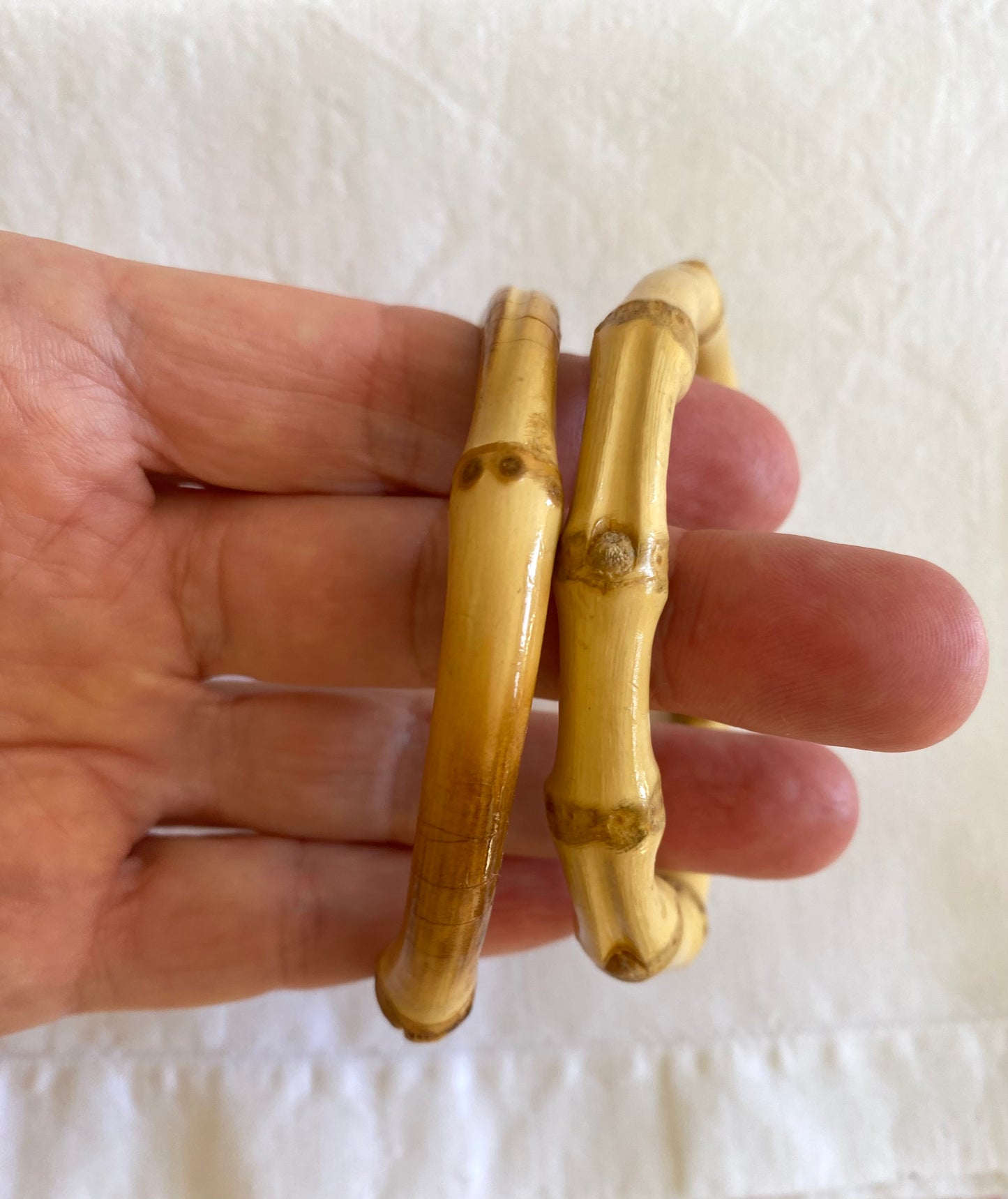 Rare! Magnifique Paire de Bracelets en bois de Bambou vernis Travail artisanal