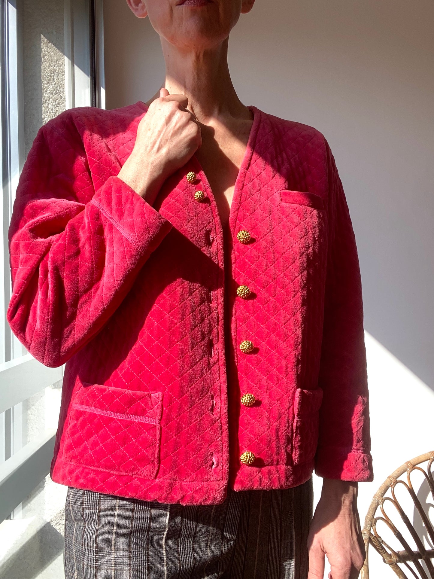 90s Pink & Gold paradise Quilted Velvet Jacket