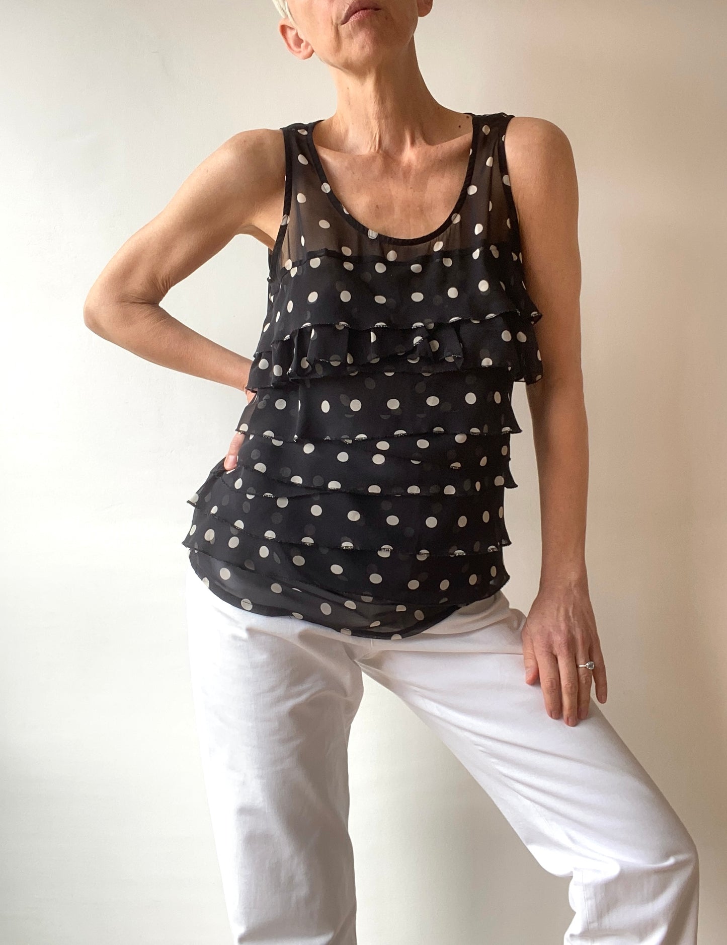 90s Ruffles & Polka dot Sheer Top