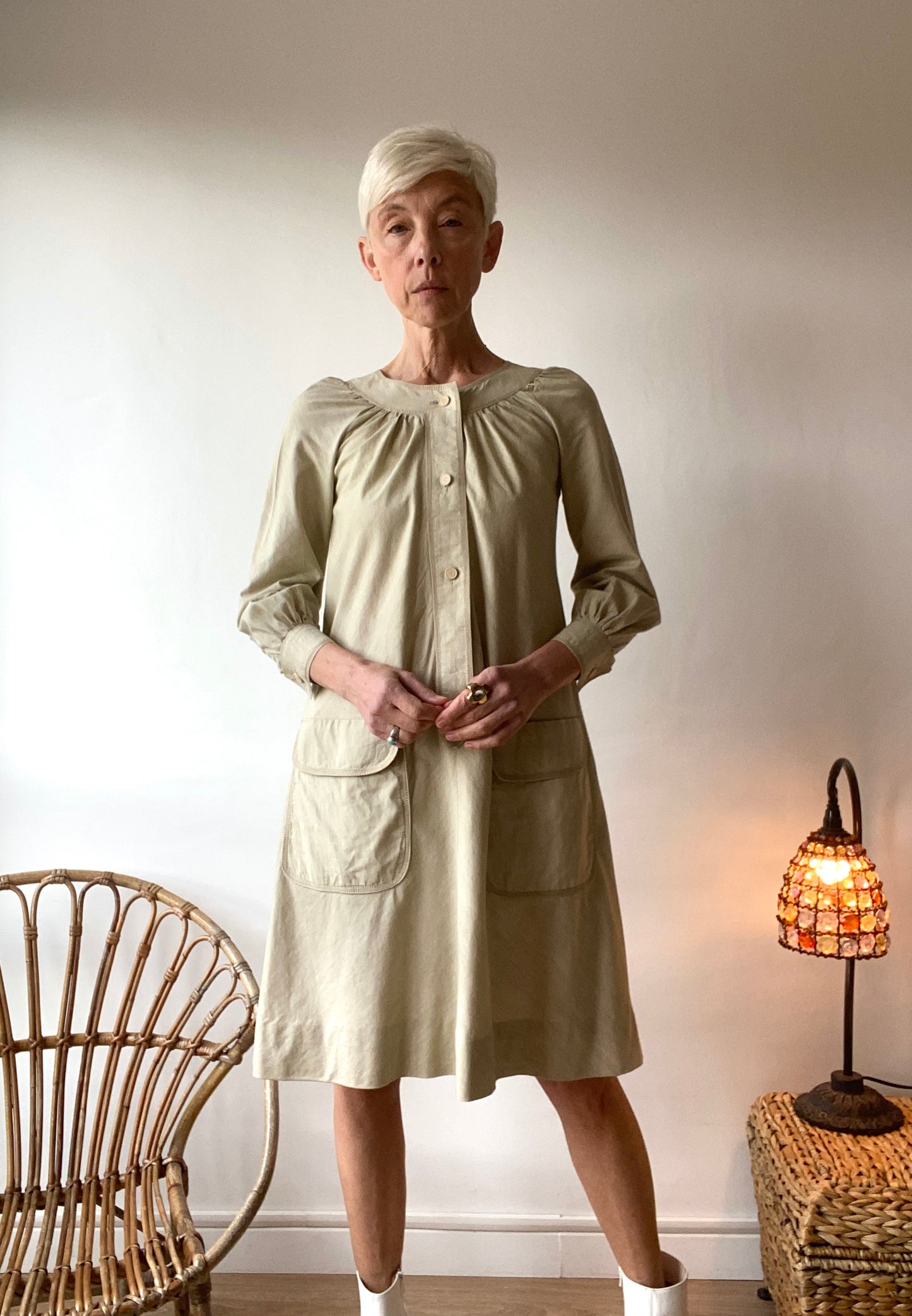 70s Ted Lapidus Amazing Minimalist Almond green Pastel Dress