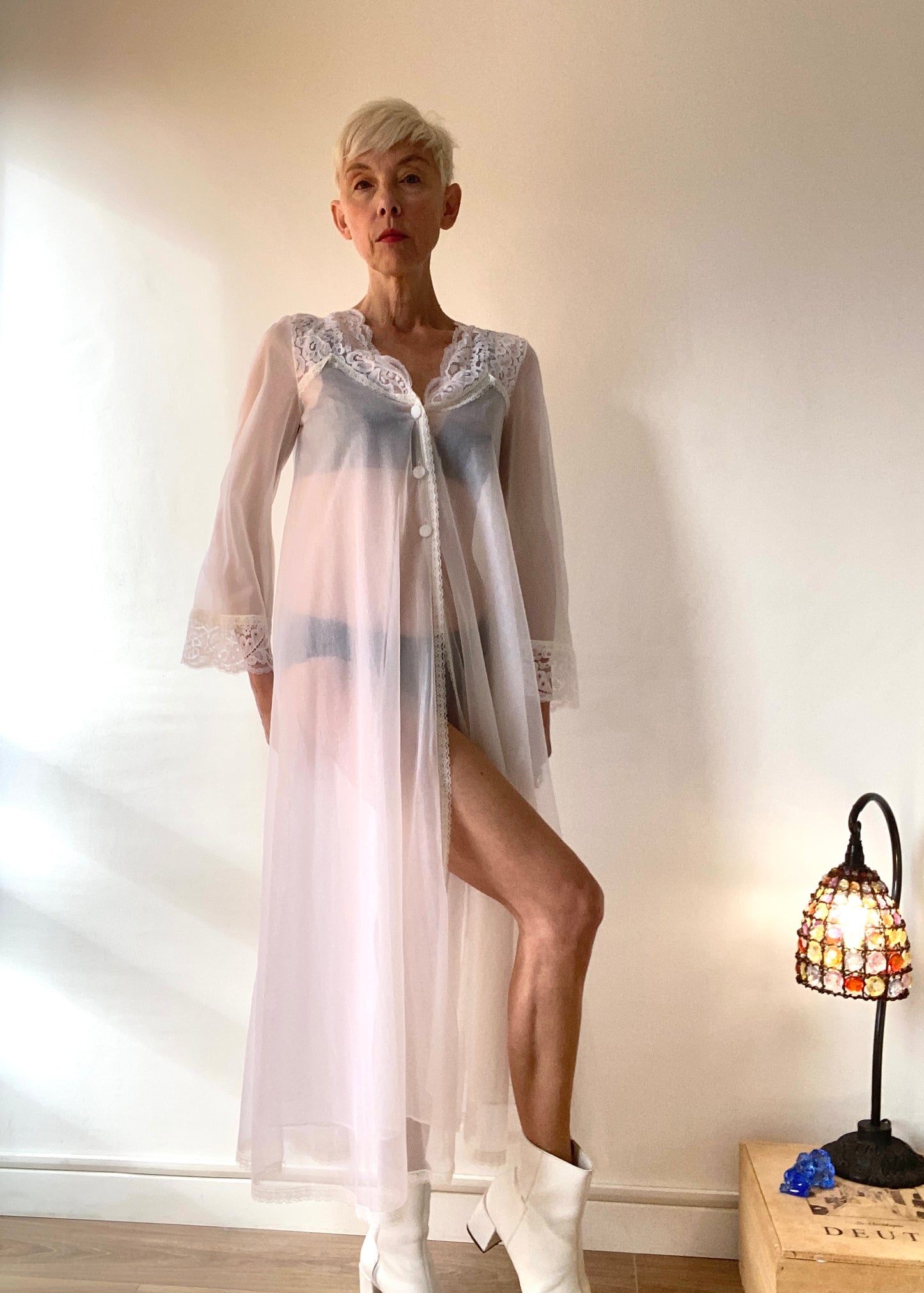 70s "Hélios Lingerie" Bedroom dress Nylon and Lace Made in France