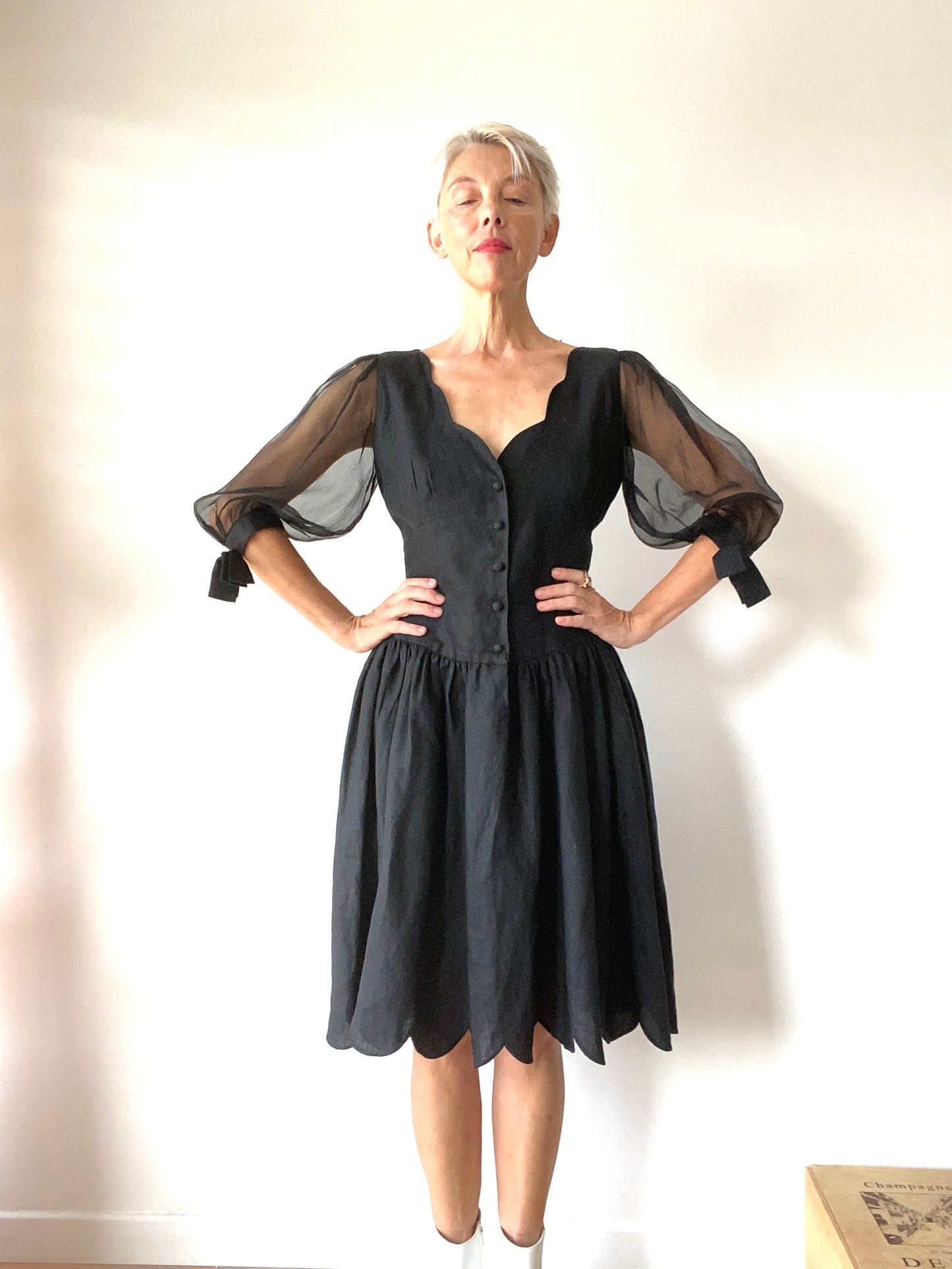 90s Lolita Lempicka Black organza and Linen Fairy tale dress