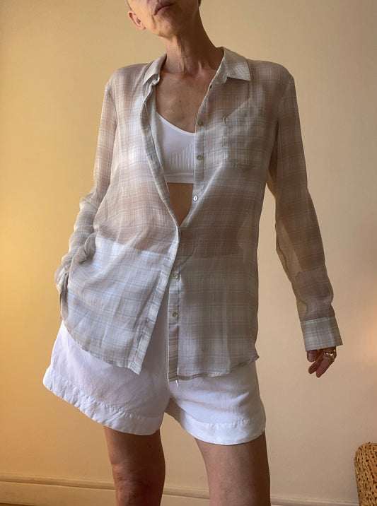 90s superbe chemise transparente à carreaux