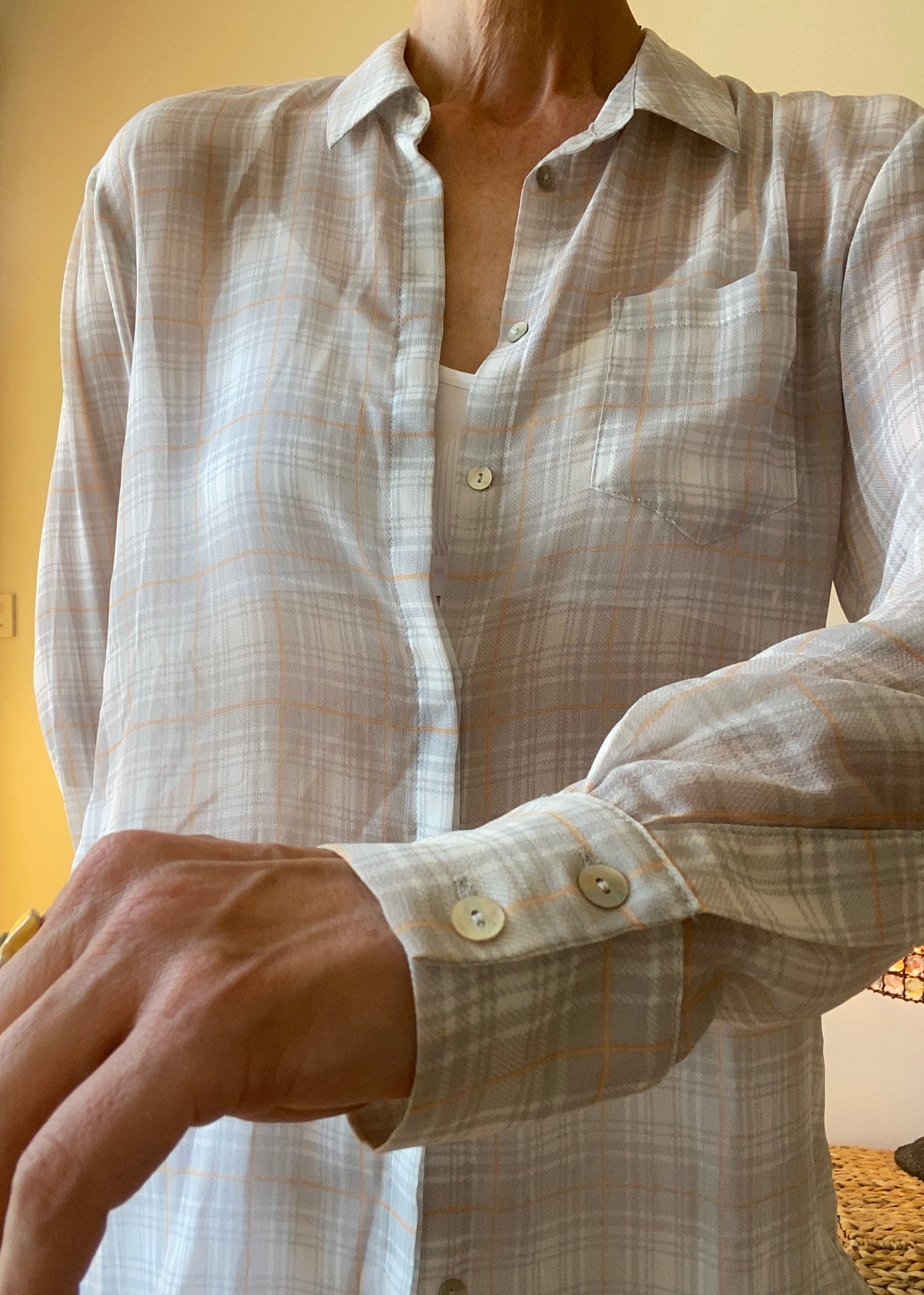 90s superbe chemise transparente à carreaux