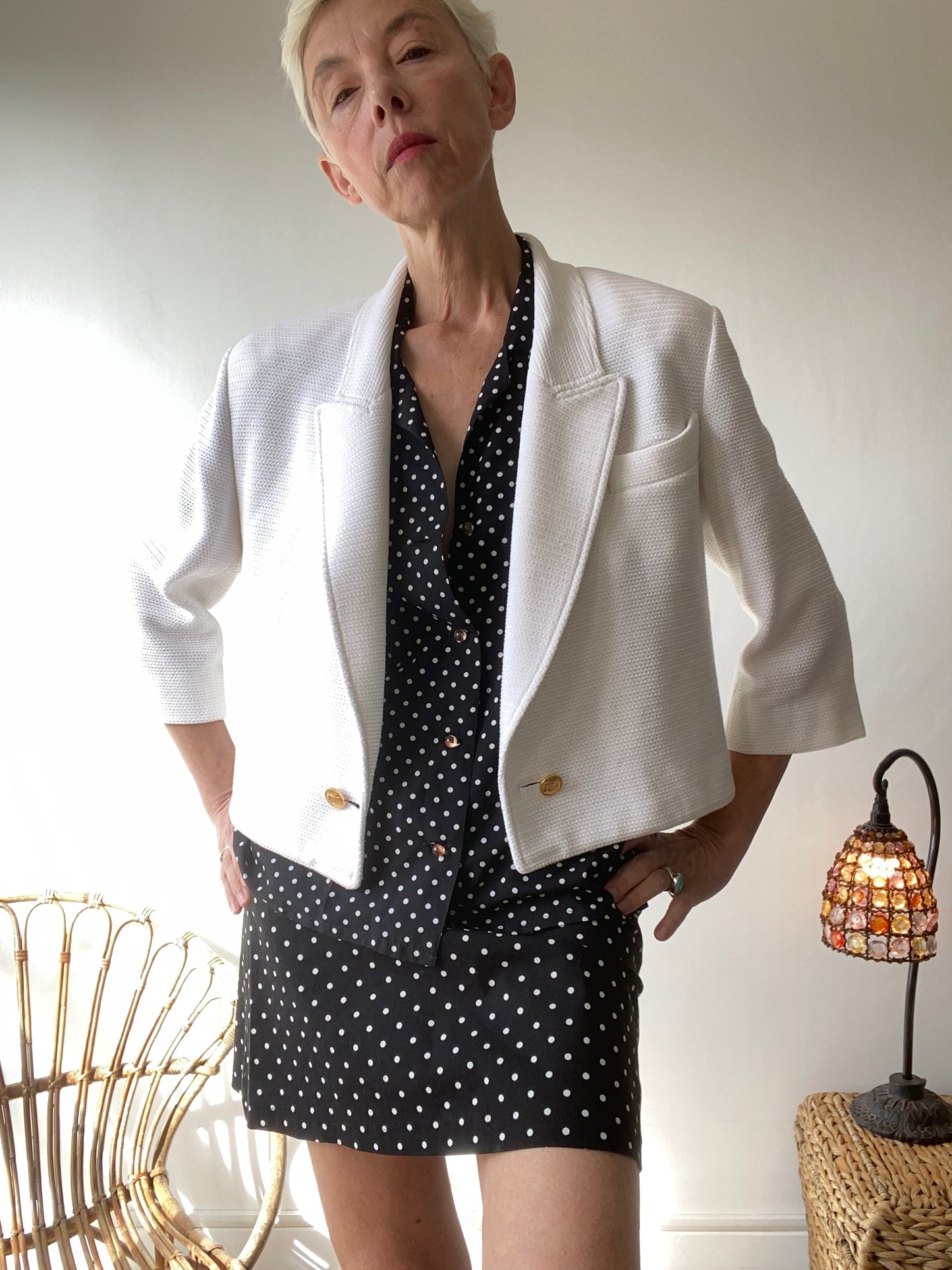 90s White short Chic blazer Golden buttons