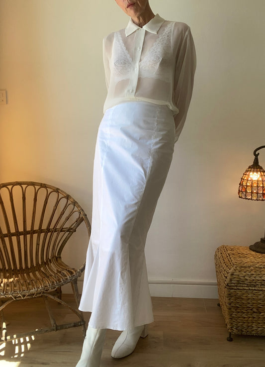 90s Belle longue jupe blanche en coton