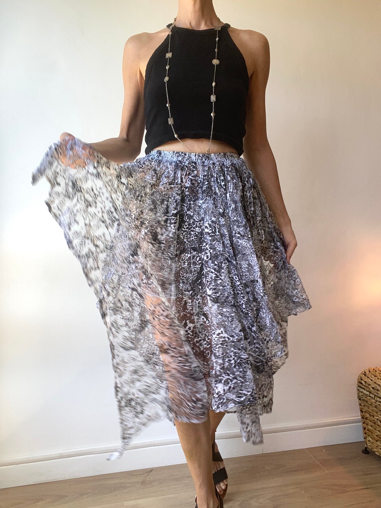 90s très originale jupe-short en filet façon dentelle transparent