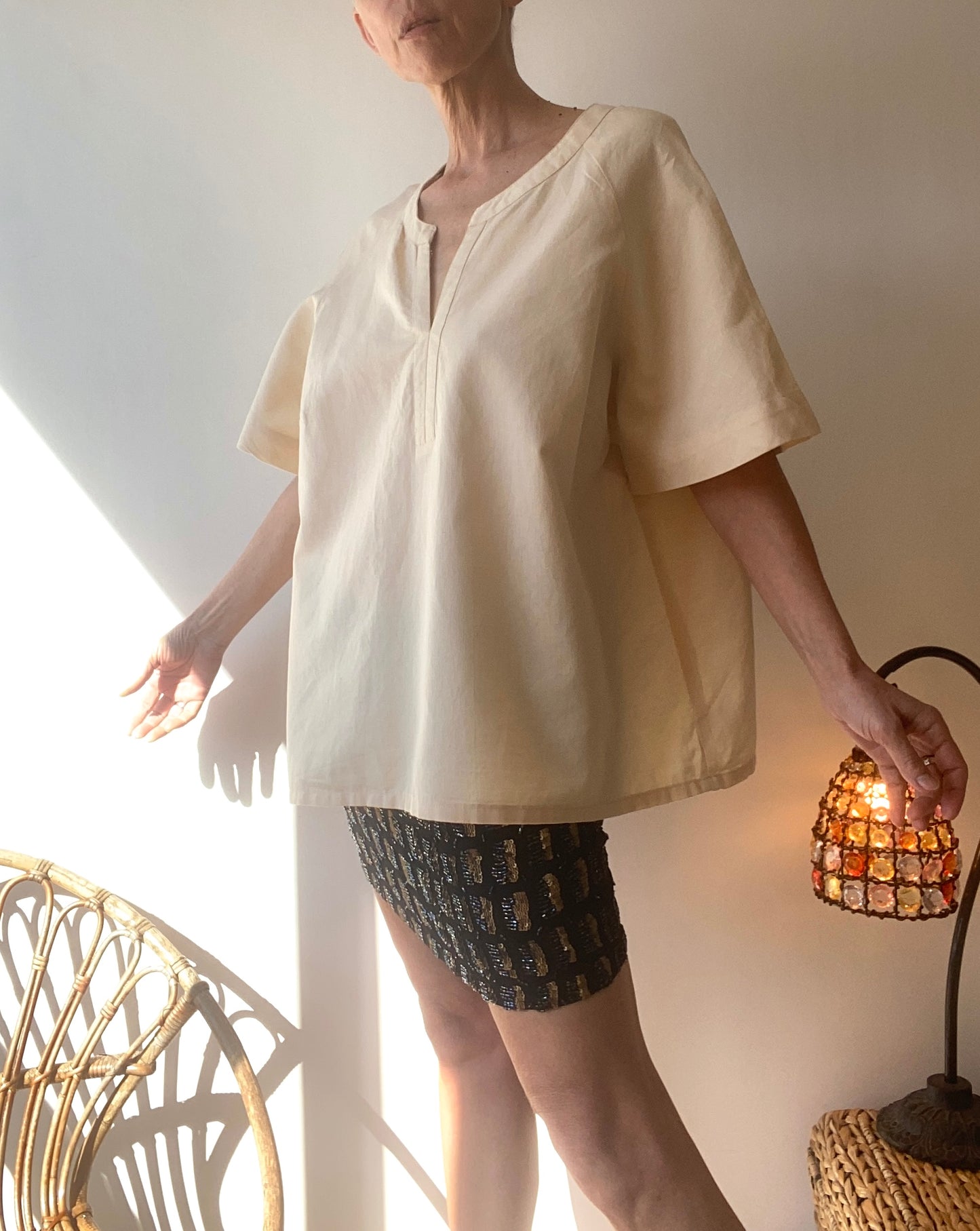 Minimalist Linen & Cotton straw color Blouse