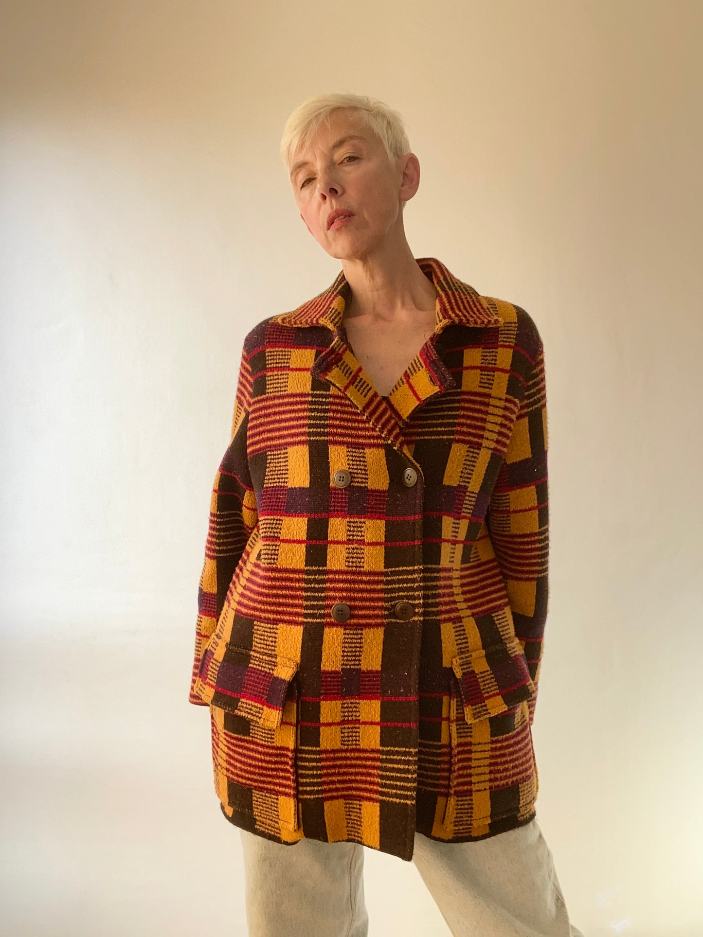 1970s Dorothée Bis Colorful chekered Wool blend Coat